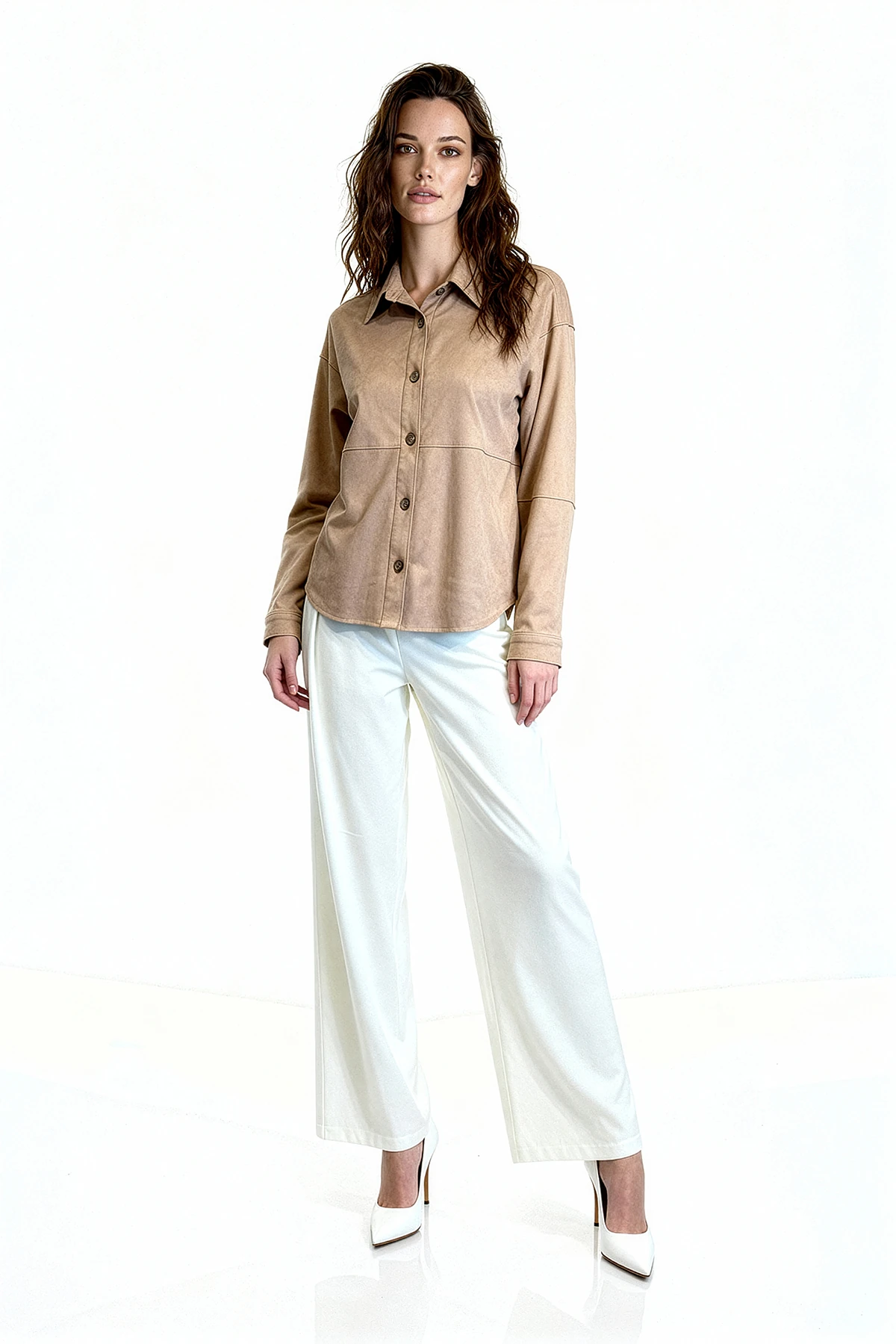 Dikiş Detaylı Süet Gömlek - BEJ