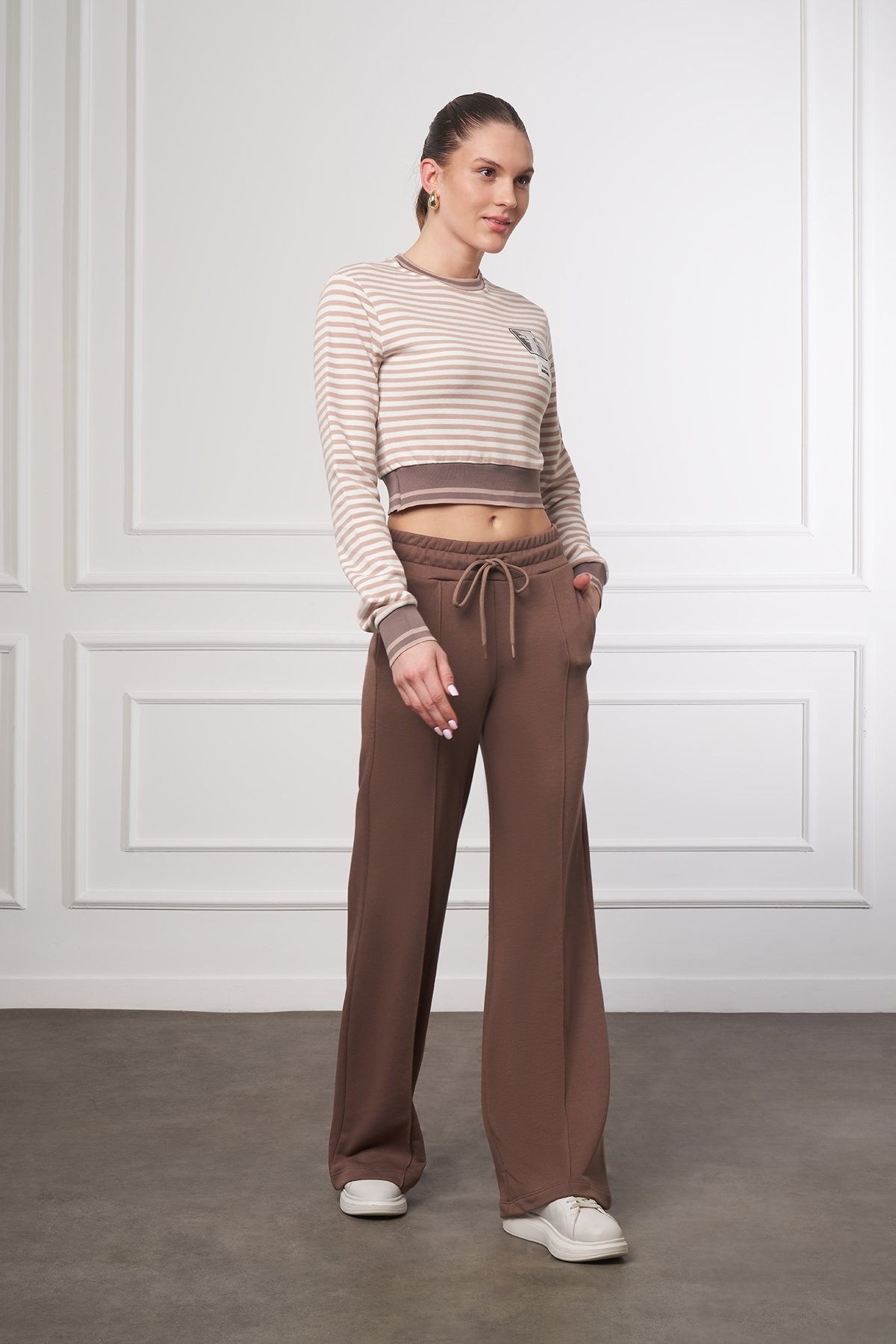 Çizgili Uzun Kollu Crop Bluz