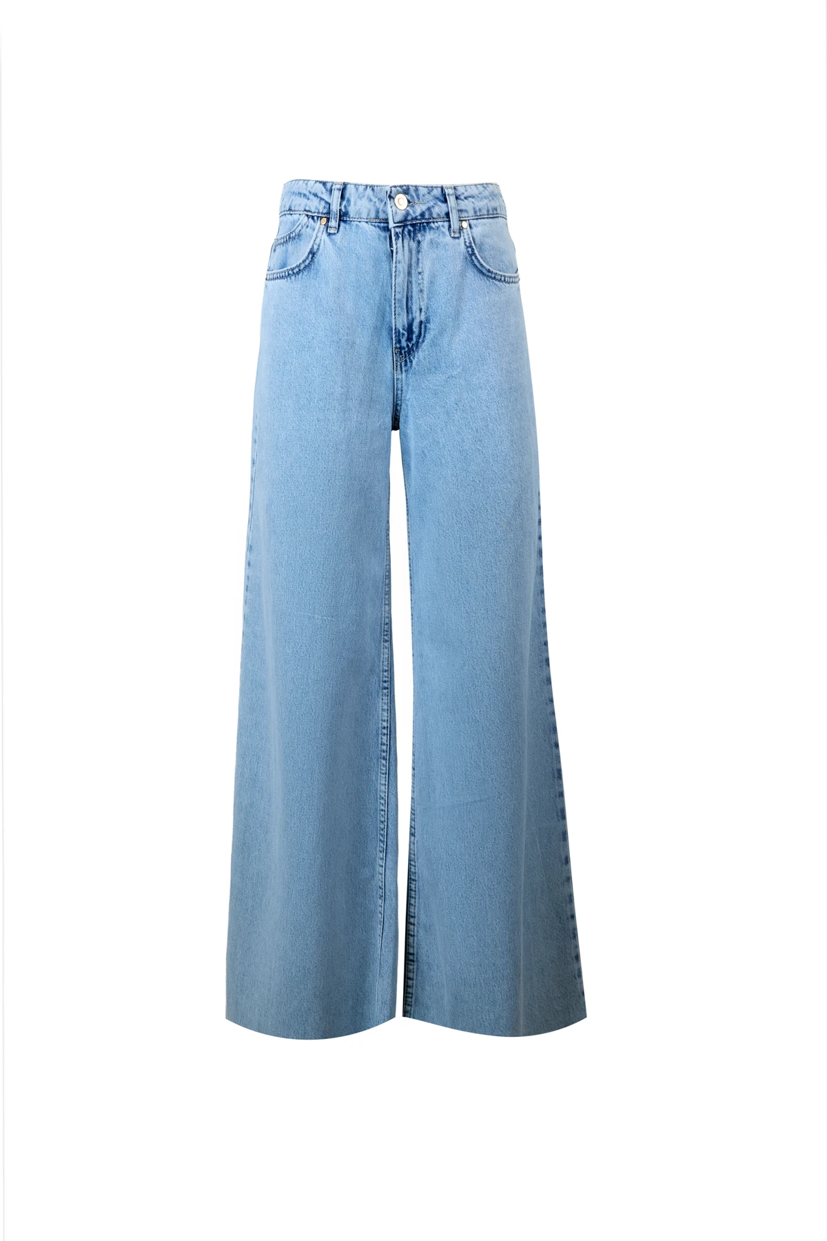 Yüksek Bel Geniş Paça Jean Pantolon