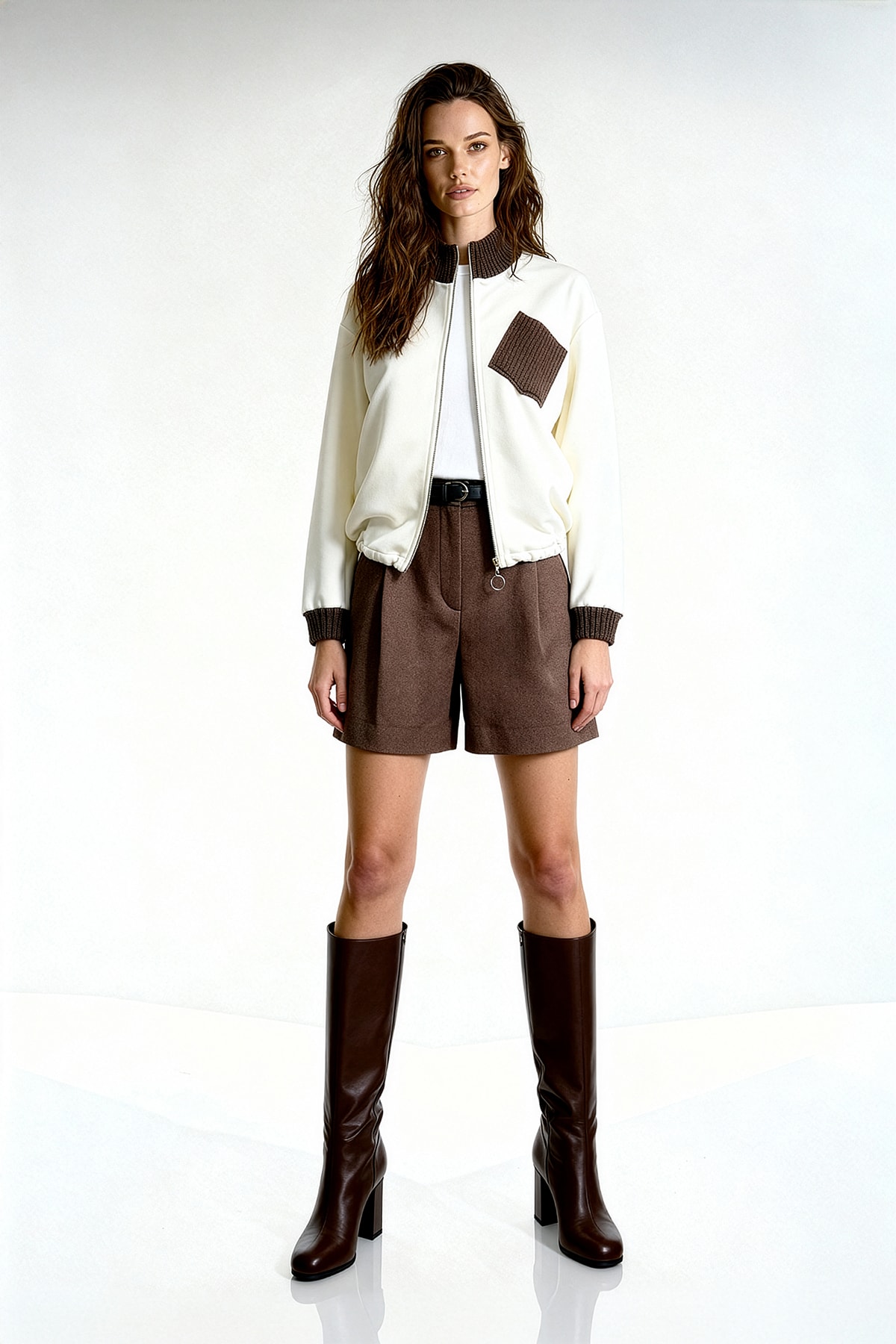 Triko Detaylı Regular Ceket - Beyaz