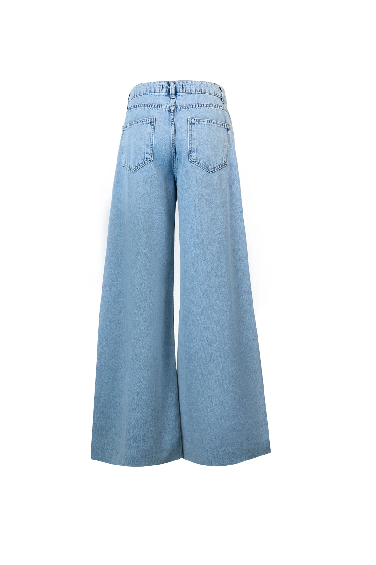 Yüksek Bel Geniş Paça Jean Pantolon