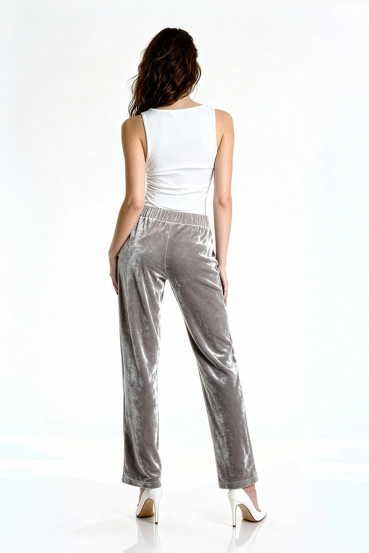 Beli Lastikli Boru Paça Kadife Pantolon