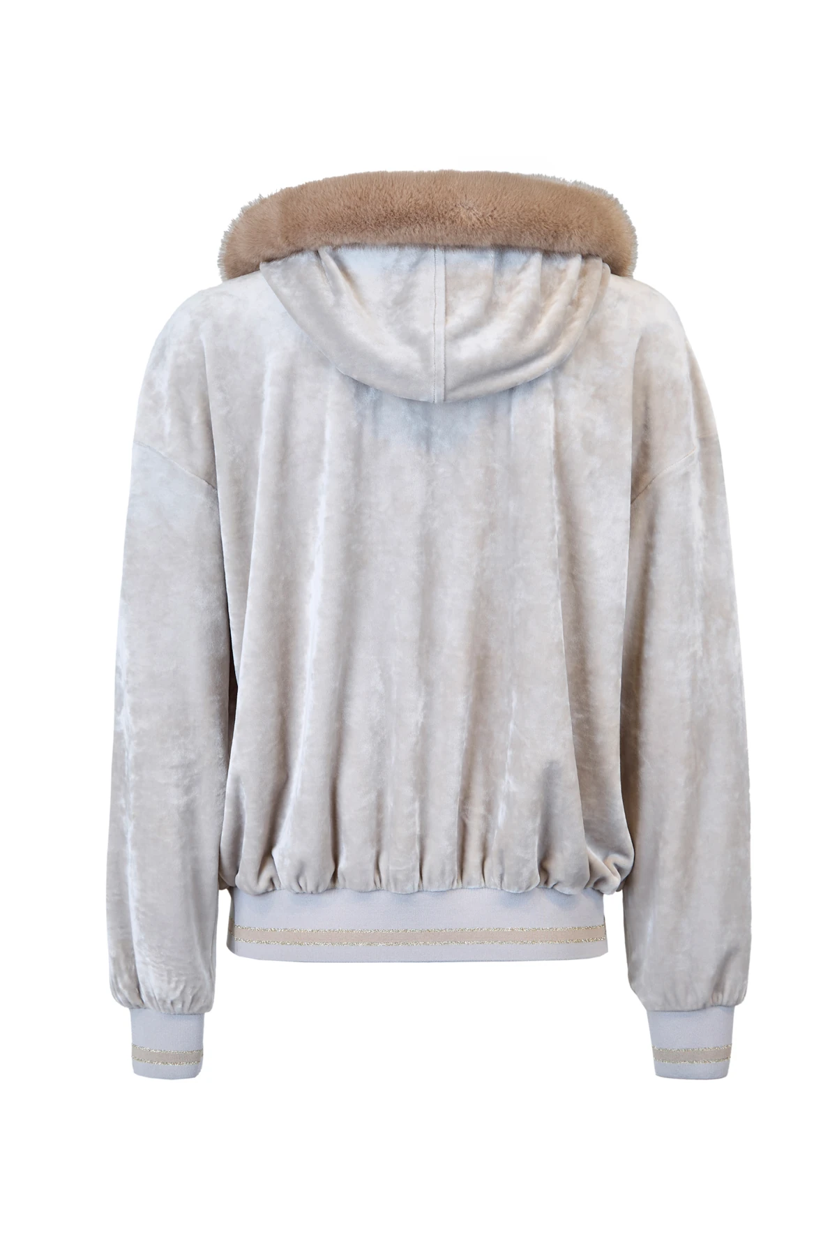 Kapüşonu Kürklü Kadife Fermuarlı Sweatshirt