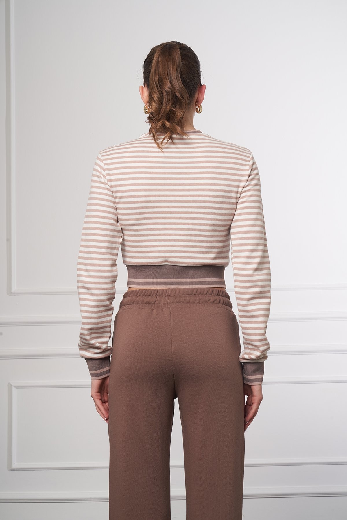 Çizgili Uzun Kollu Crop Bluz