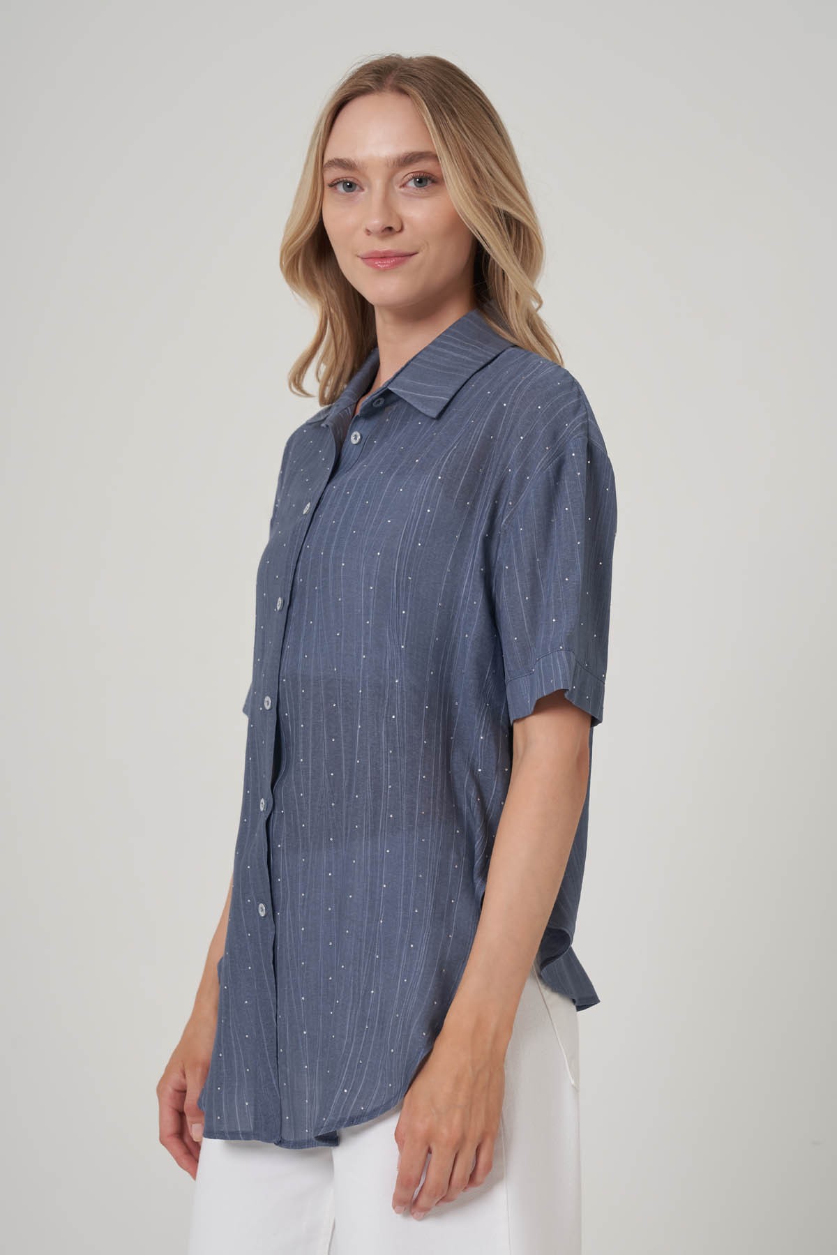 Taş Detaylı Oversize Gömlek