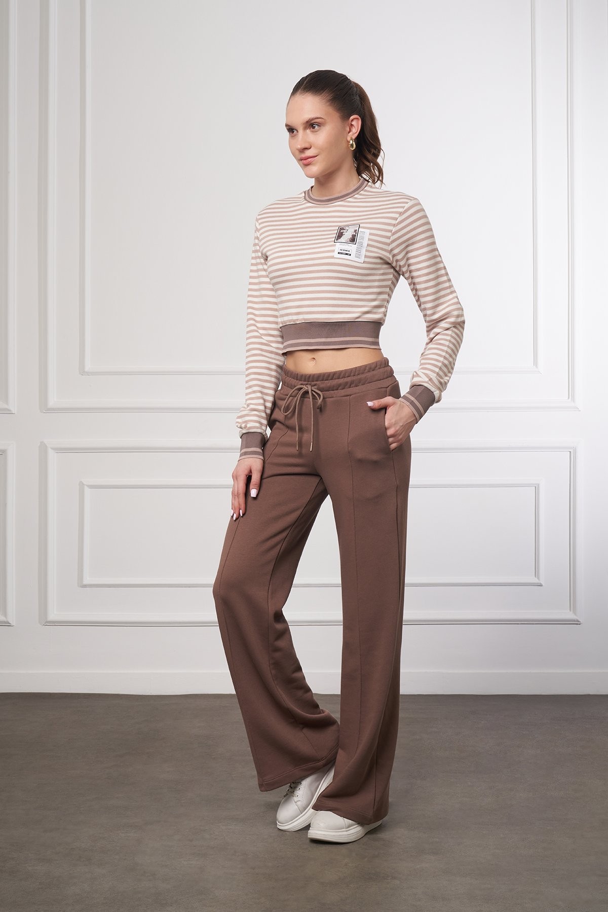 Çizgili Uzun Kollu Crop Bluz