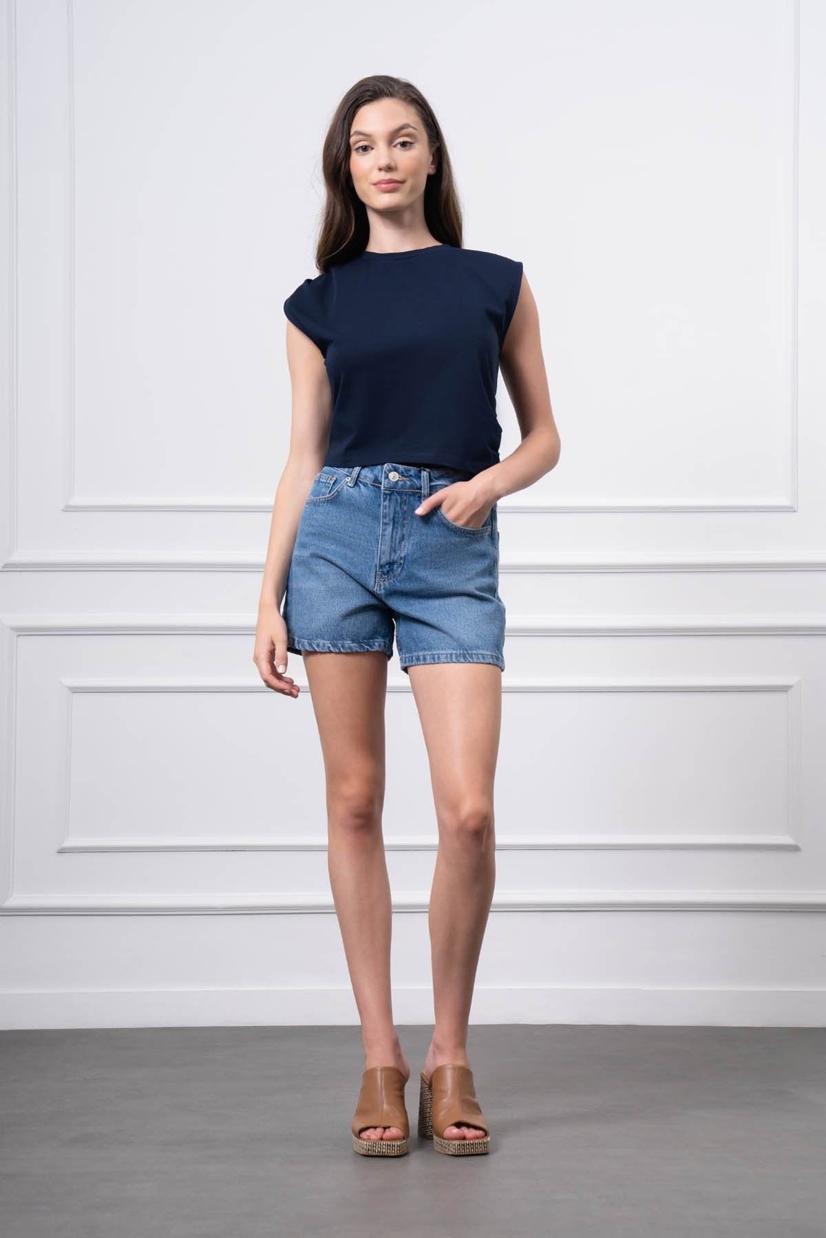 Sıfır Yaka Crop T-Shirt