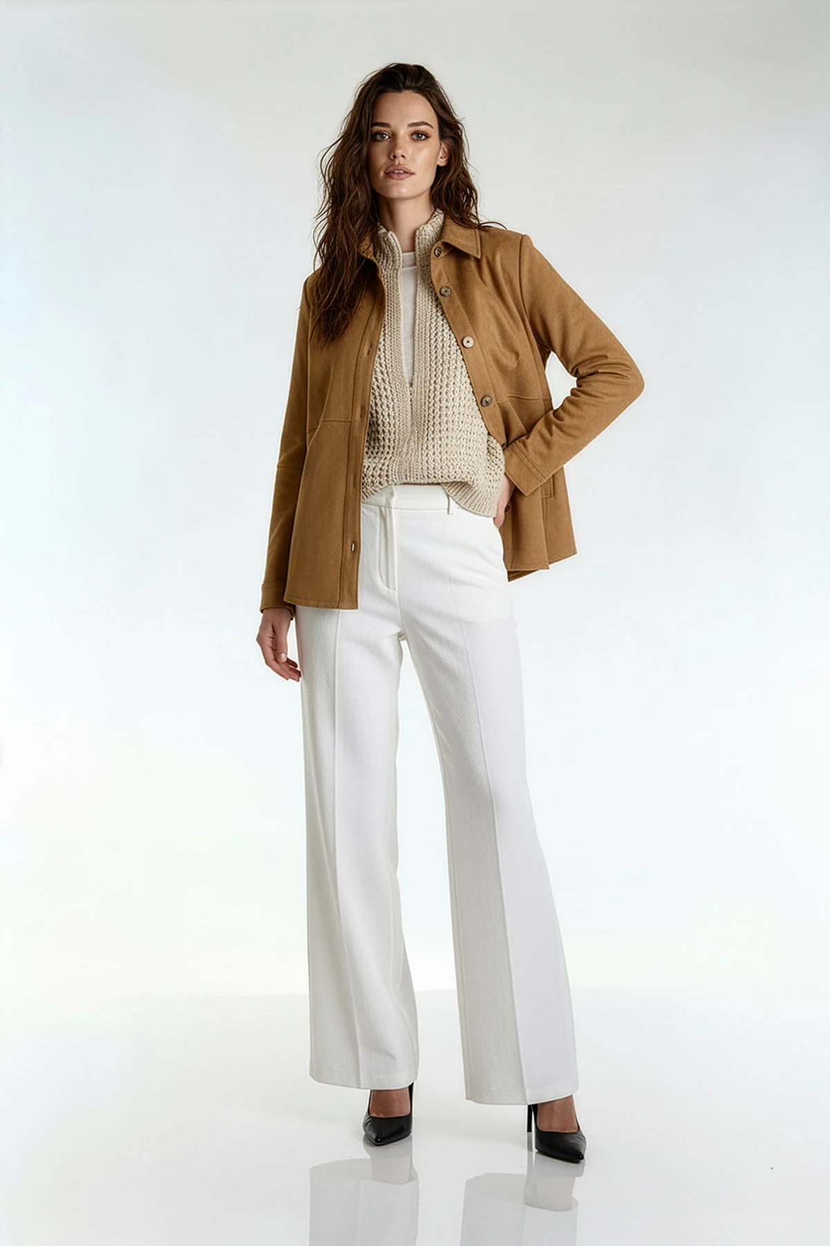 Dikiş Detaylı Süet Gömlek - CAMEL