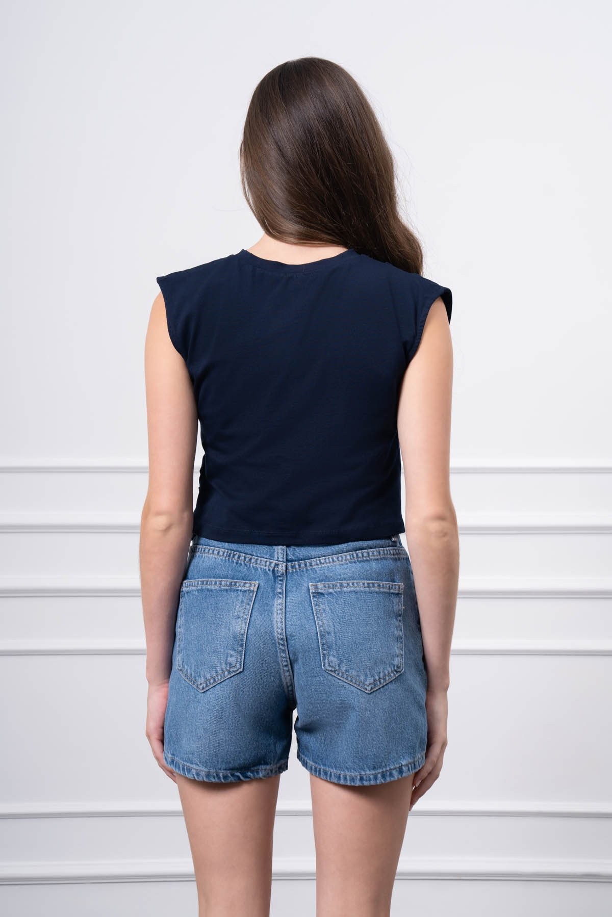 Sıfır Yaka Crop T-Shirt
