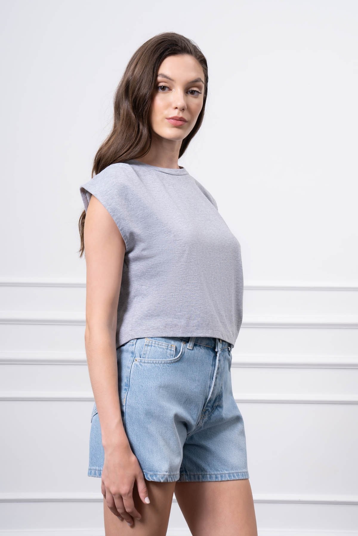 Sıfır Yaka Crop T-Shirt