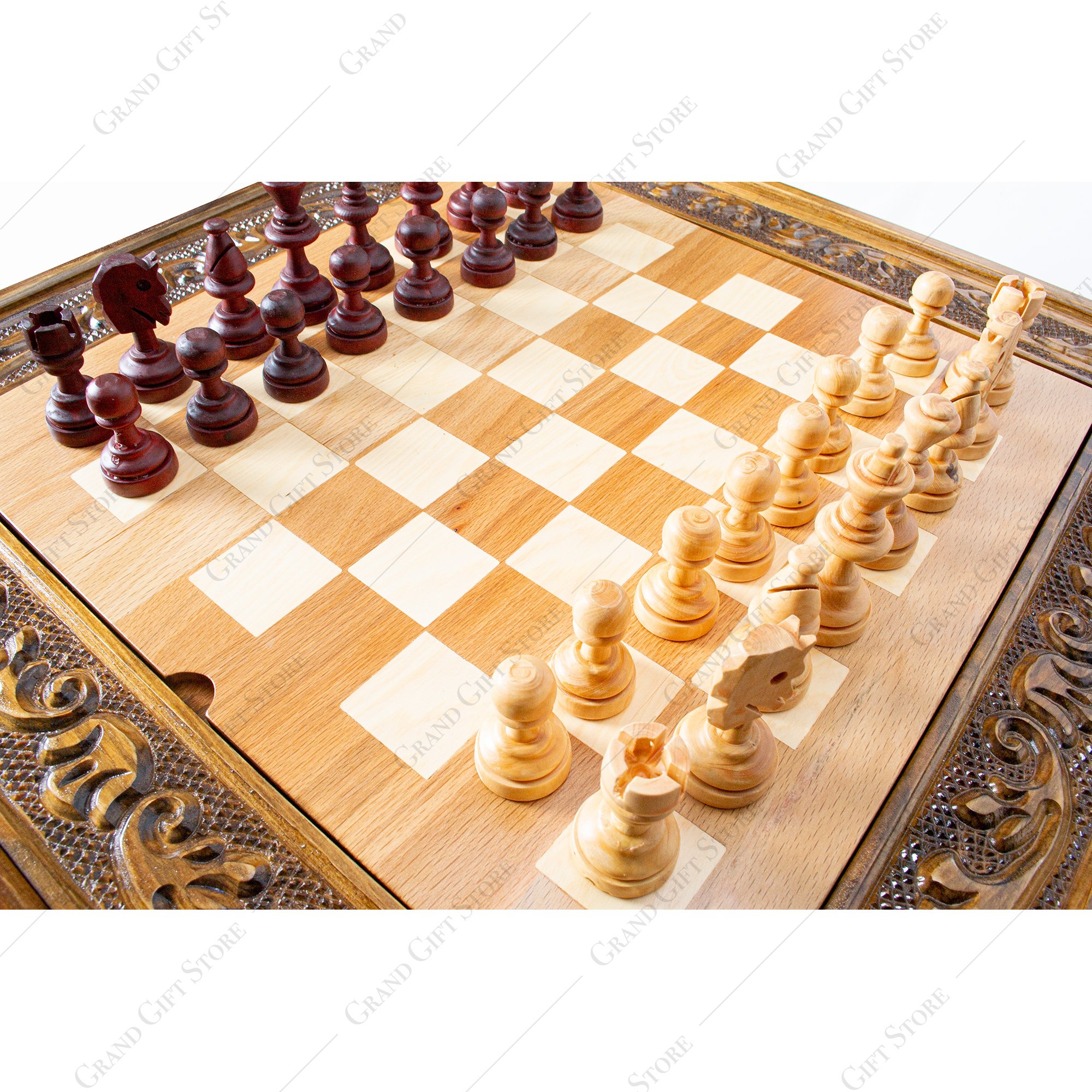 Handmade 3 in 1 Chess, Backgammon and Coffee Table, Multifunctional Hand-crafted Board Game Table