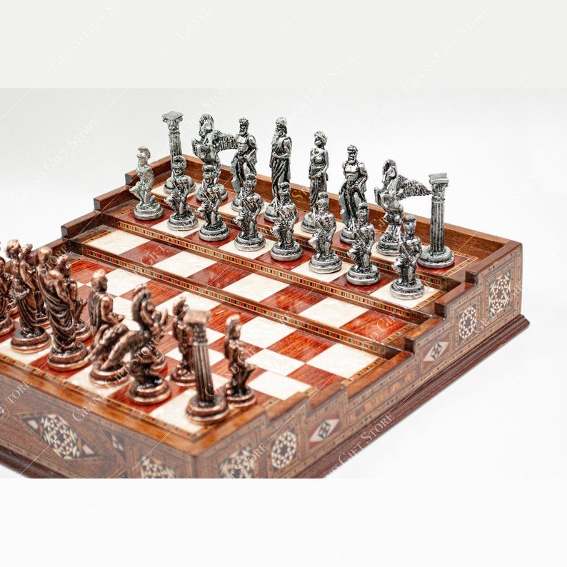 Handmade Wooden Chess Set with Metal Chess Pieces: Unique Craftsmanship for Classic Gameplay