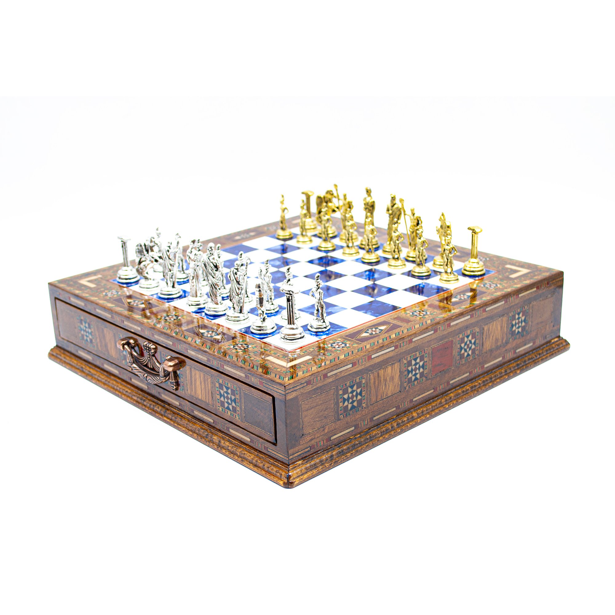 Premium Roman Empire Themed Handmade Chess Set, Antique Rome Style Customizable Wooden Chess Board with Storage, Medieval Chess Set with Drawer