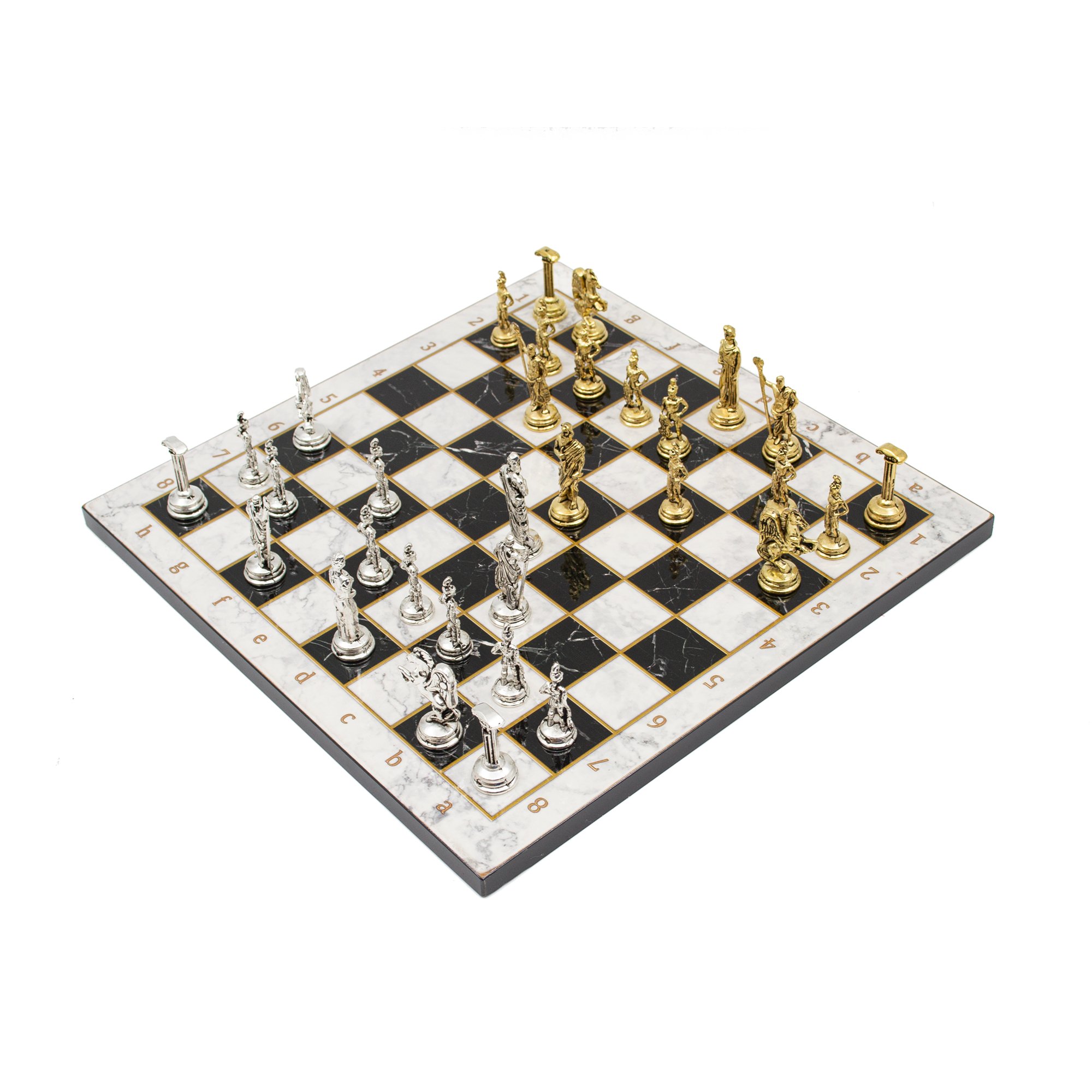 Marble Patterned Chess Board with Roman Chess Pieces, Customizable Chess Set, Handmade Unique Chess Board