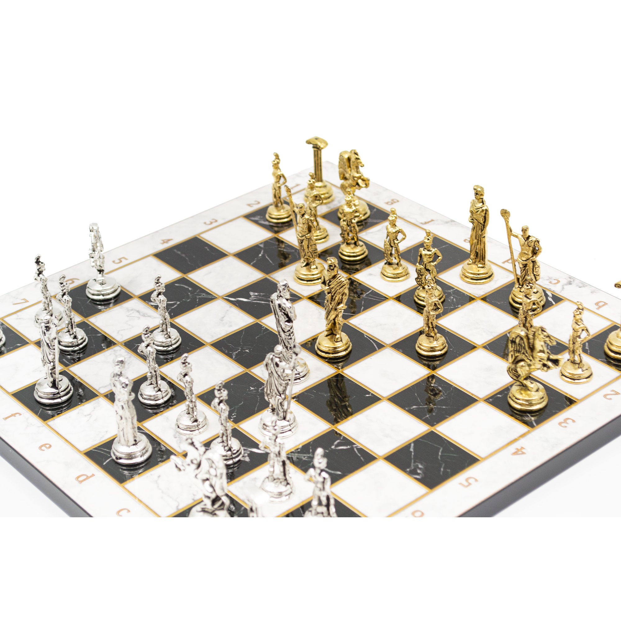 Marble Patterned Chess Board with Roman Chess Pieces, Customizable Chess Set, Handmade Unique Chess Board