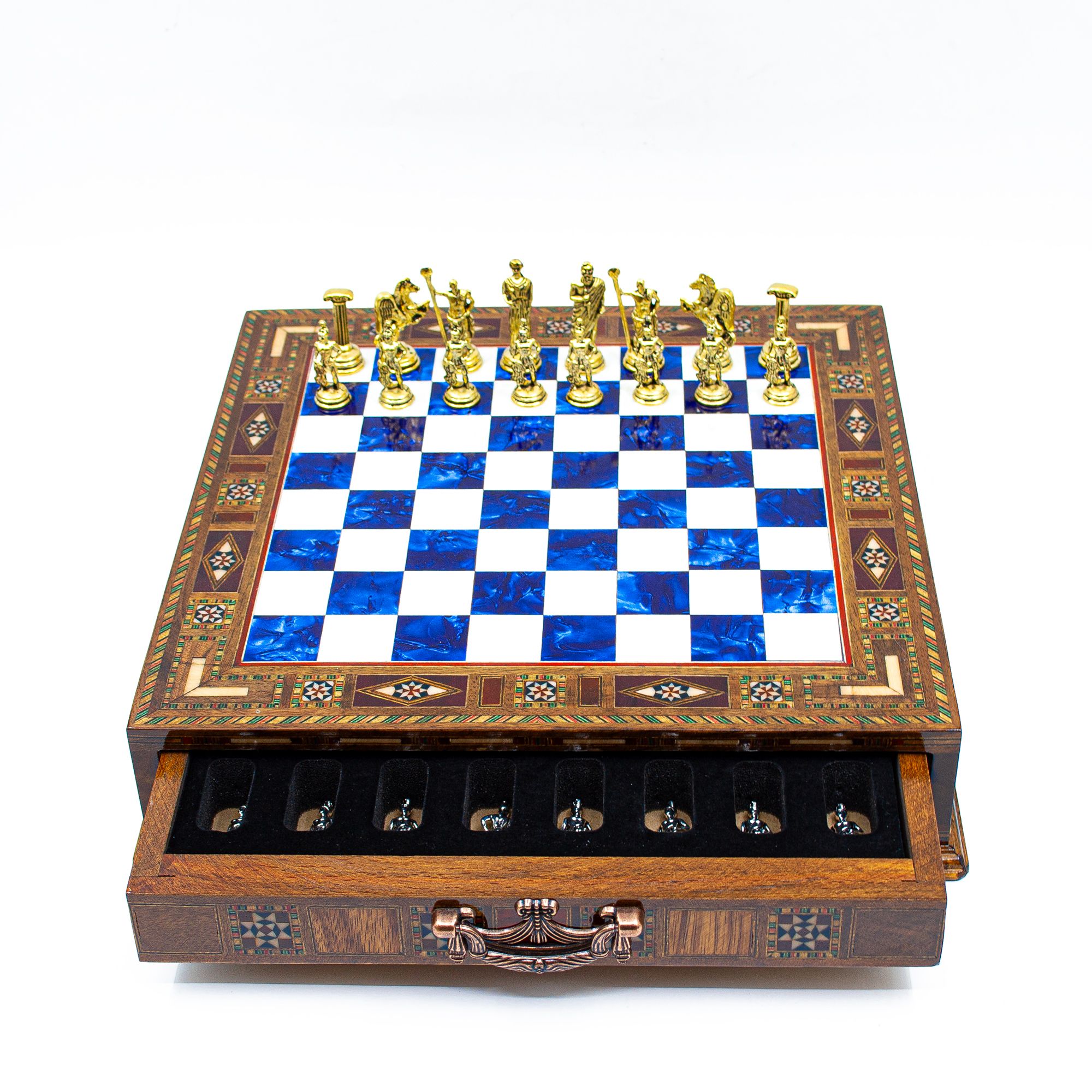 Premium Roman Empire Themed Handmade Chess Set, Antique Rome Style Customizable Wooden Chess Board with Storage, Medieval Chess Set with Drawer