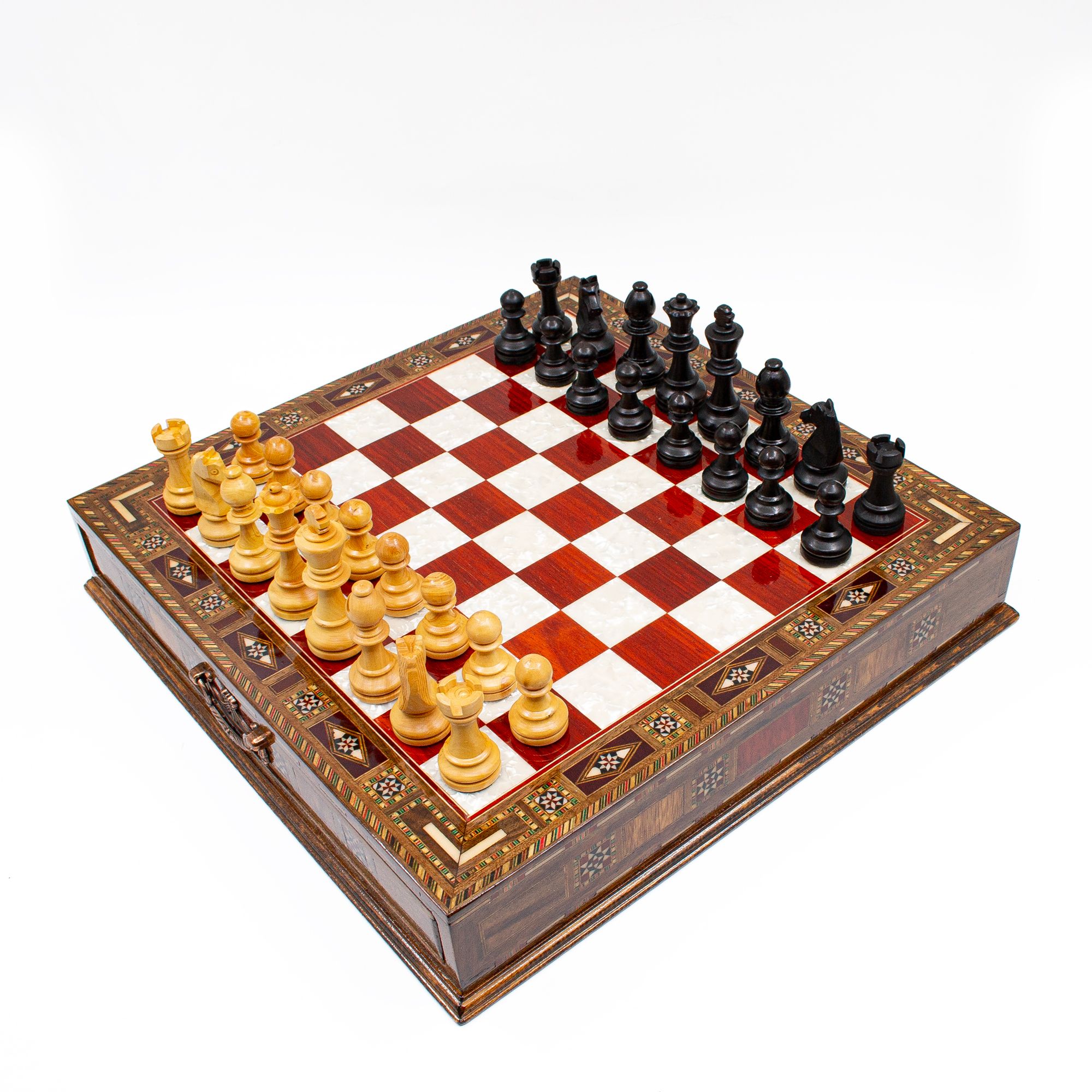 Wooden Chess Set with Hand Curved Chess Pieces, Handmade Staunton Style Chess, Chess Board with Storage