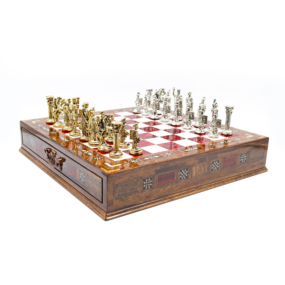  Luxury Chess Set with Storage,  Handmade Decorative Chess Set, Personalized Premium Chess Board, Unique Medieval Chess Set - Red