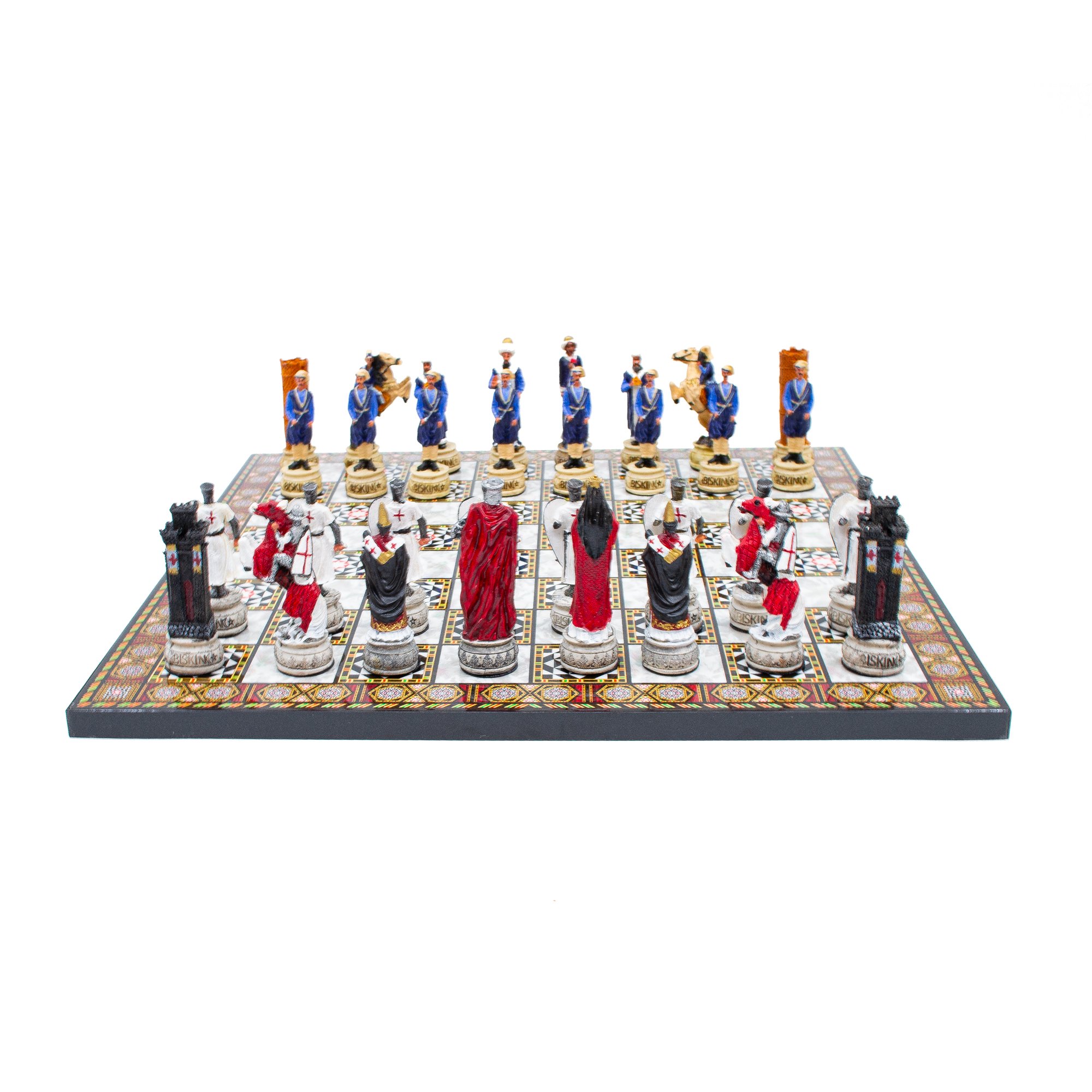 Mosaic Patterned Foldable Chess Board with Hand Painted Ottoman Chess Pieces, Handmade Chess Board, Unique Chess Set