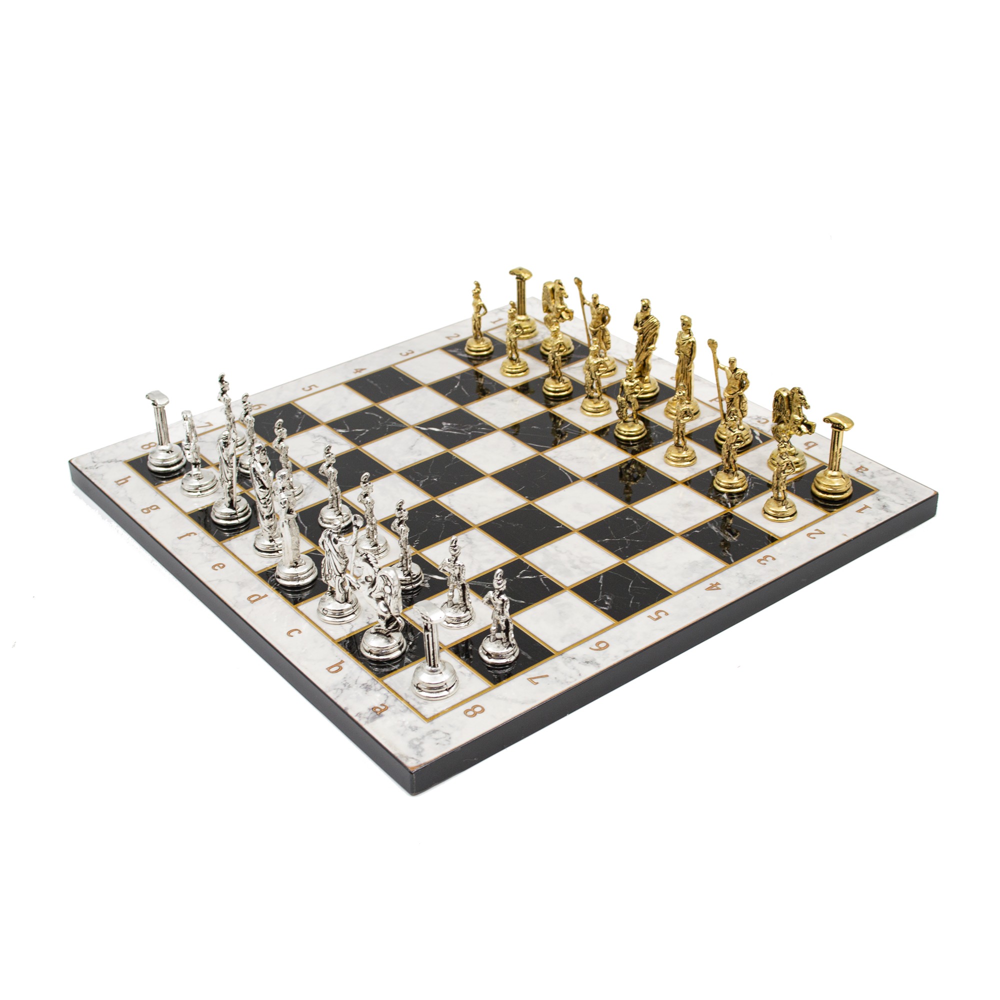 Marble Patterned Chess Board with Roman Chess Pieces, Customizable Chess Set, Handmade Unique Chess Board