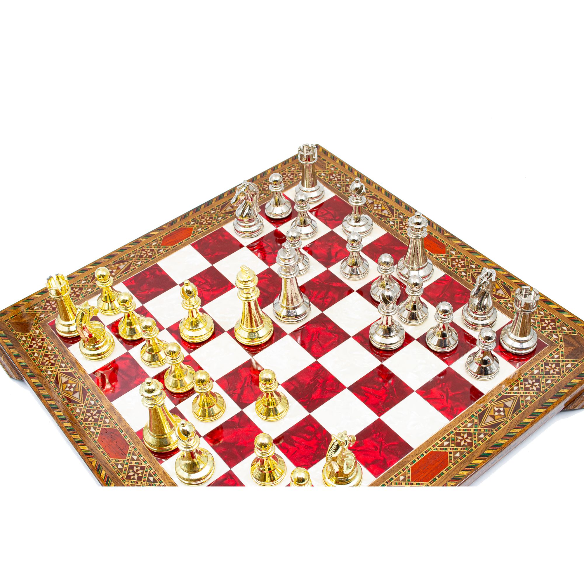 Mosaic Wooden Chess Board with Classic Chess Pieces, Engraved Unique Chess Board, Handmade Chess Set