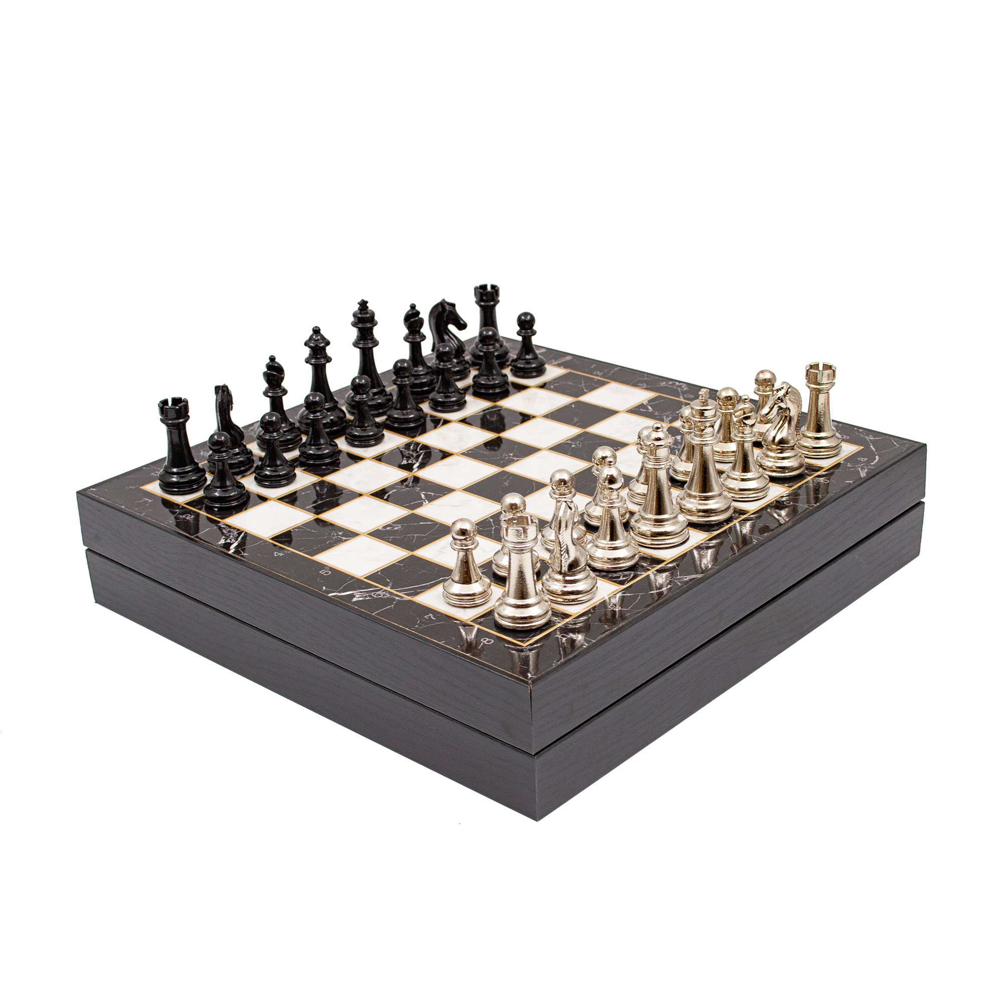 Handmade Chess Set with Storage, Marble Patterned Chess Board, High-Quality Chess Pieces