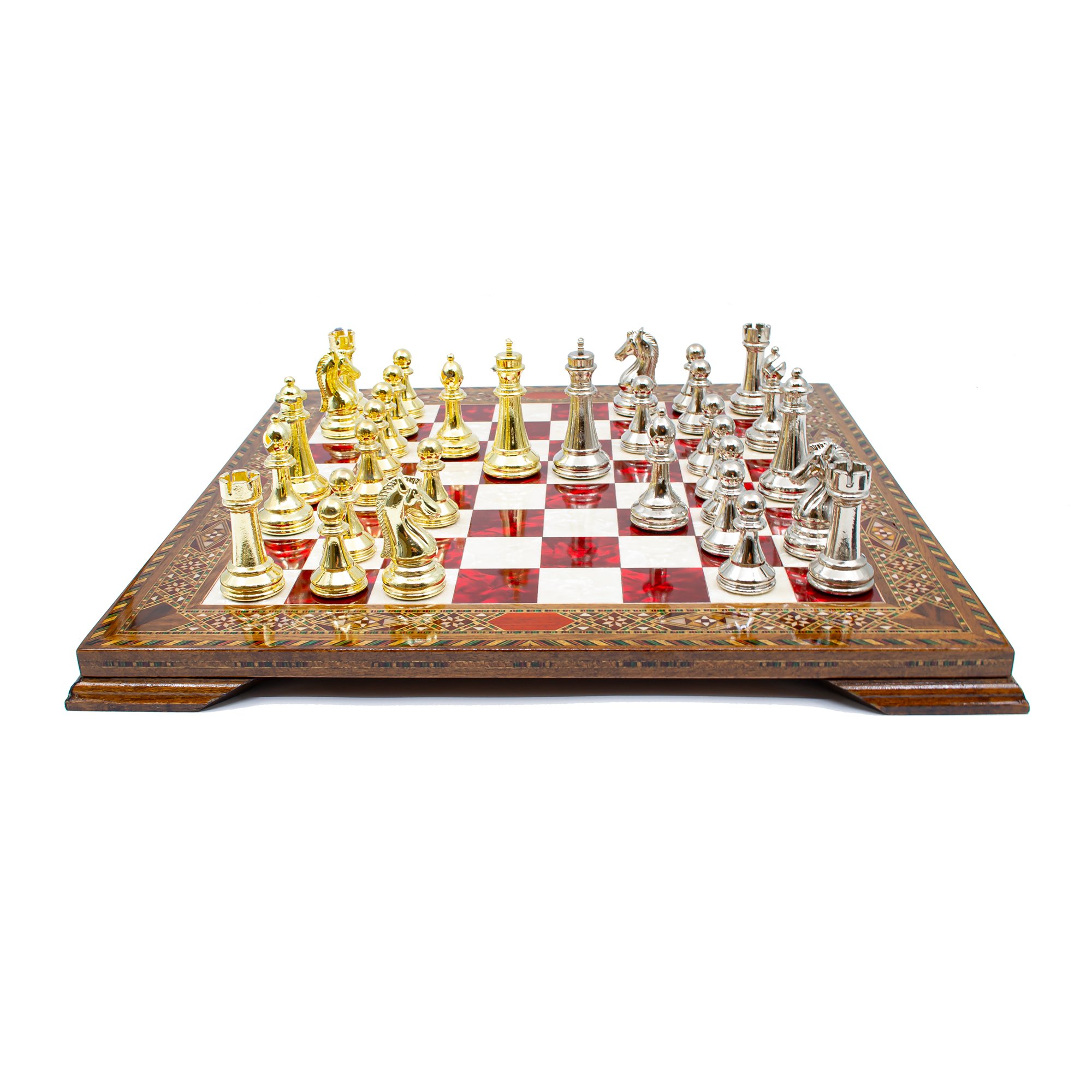 Mosaic Wooden Chess Board with Classic Chess Pieces, Engraved Unique Chess Board, Handmade Chess Set