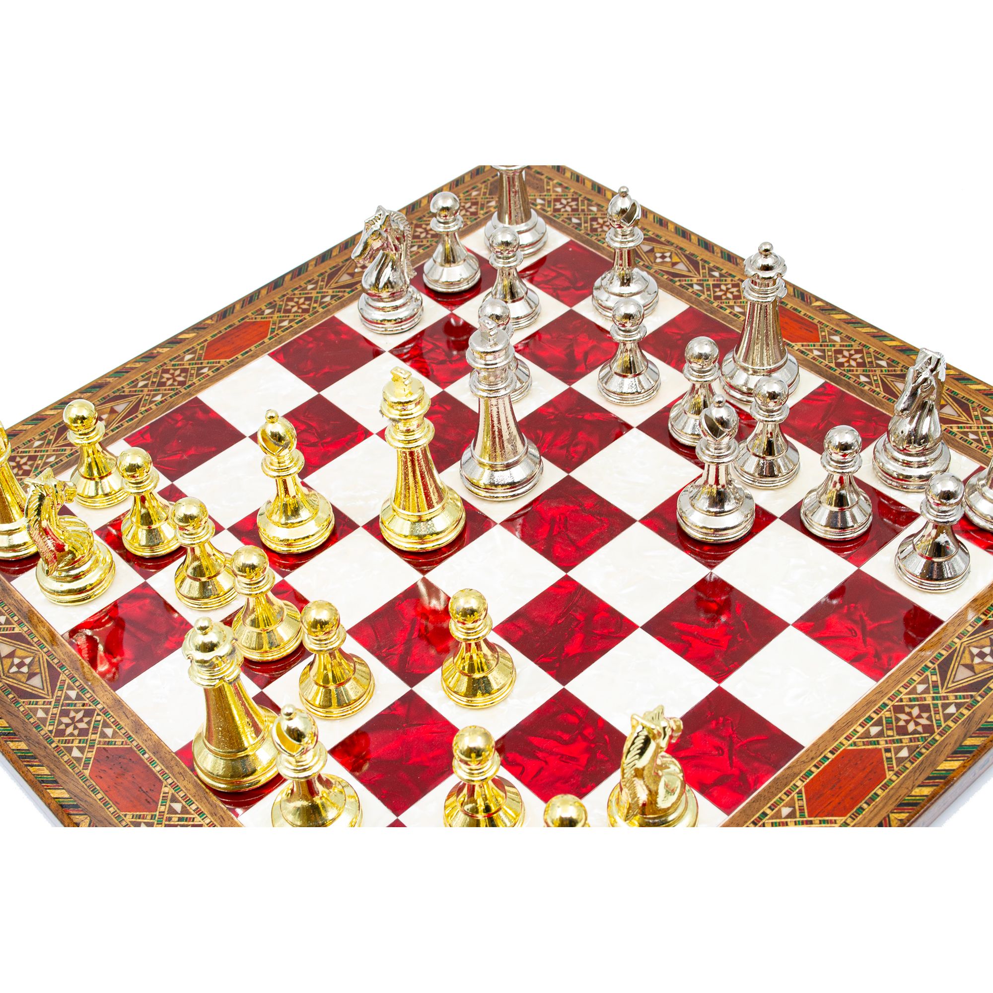 Mosaic Wooden Chess Board with Classic Chess Pieces, Engraved Unique Chess Board, Handmade Chess Set