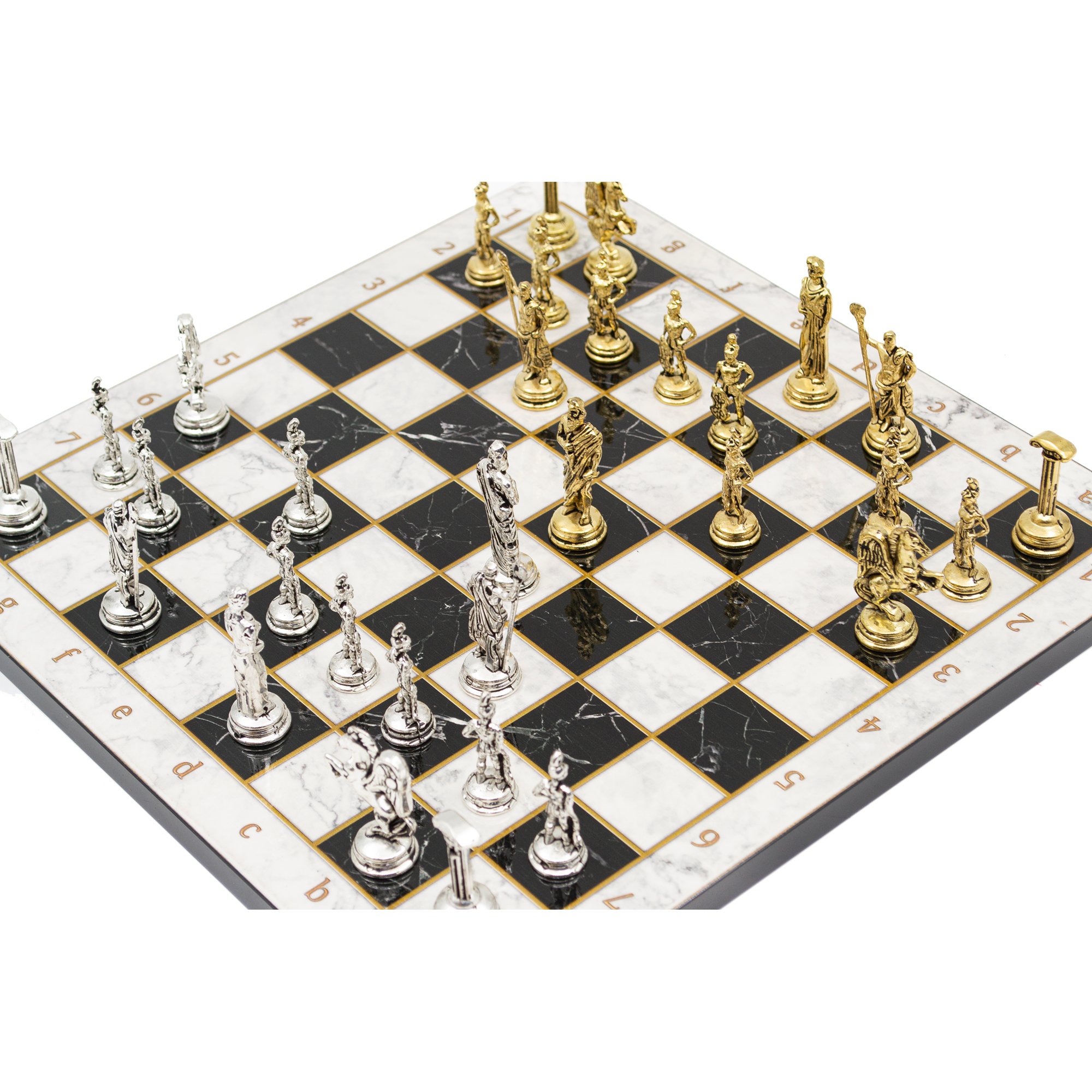 Marble Patterned Chess Board with Roman Chess Pieces, Customizable Chess Set, Handmade Unique Chess Board