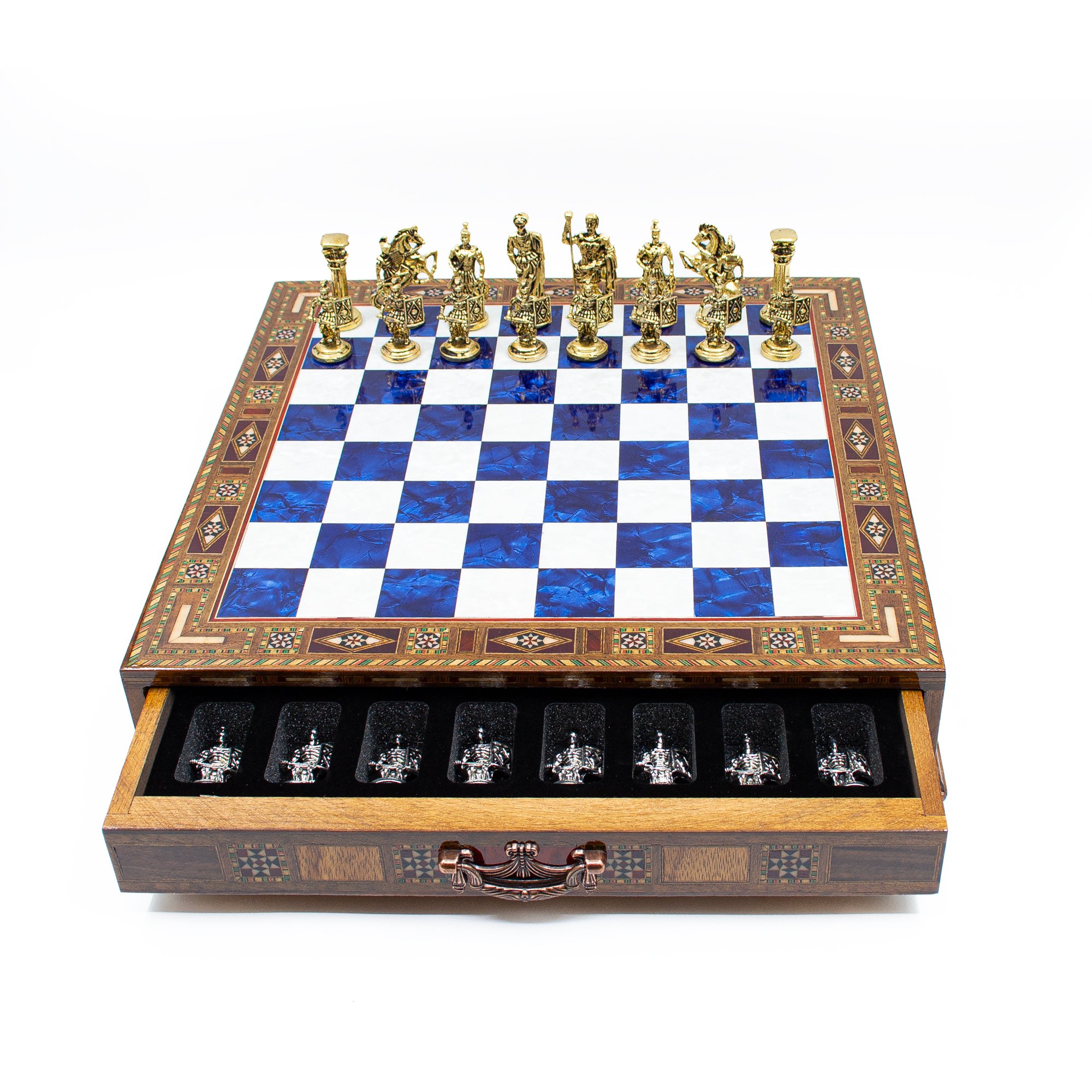  Luxury Chess Set with Storage,  Handmade Decorative Chess Set, Personalized Premium Chess Board, Unique Medieval Chess Set - Blue