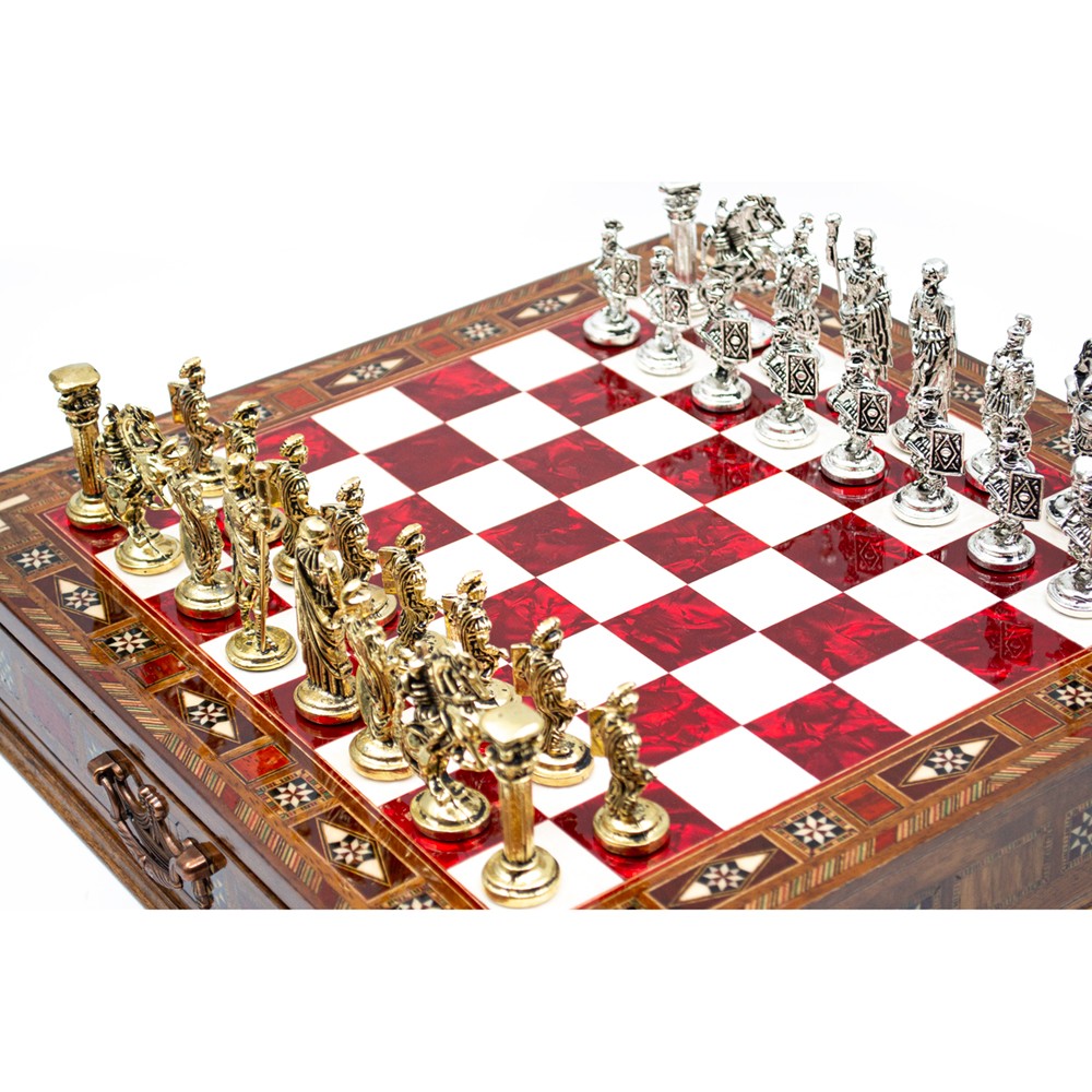  Luxury Chess Set with Storage,  Handmade Decorative Chess Set, Personalized Premium Chess Board, Unique Medieval Chess Set - Red