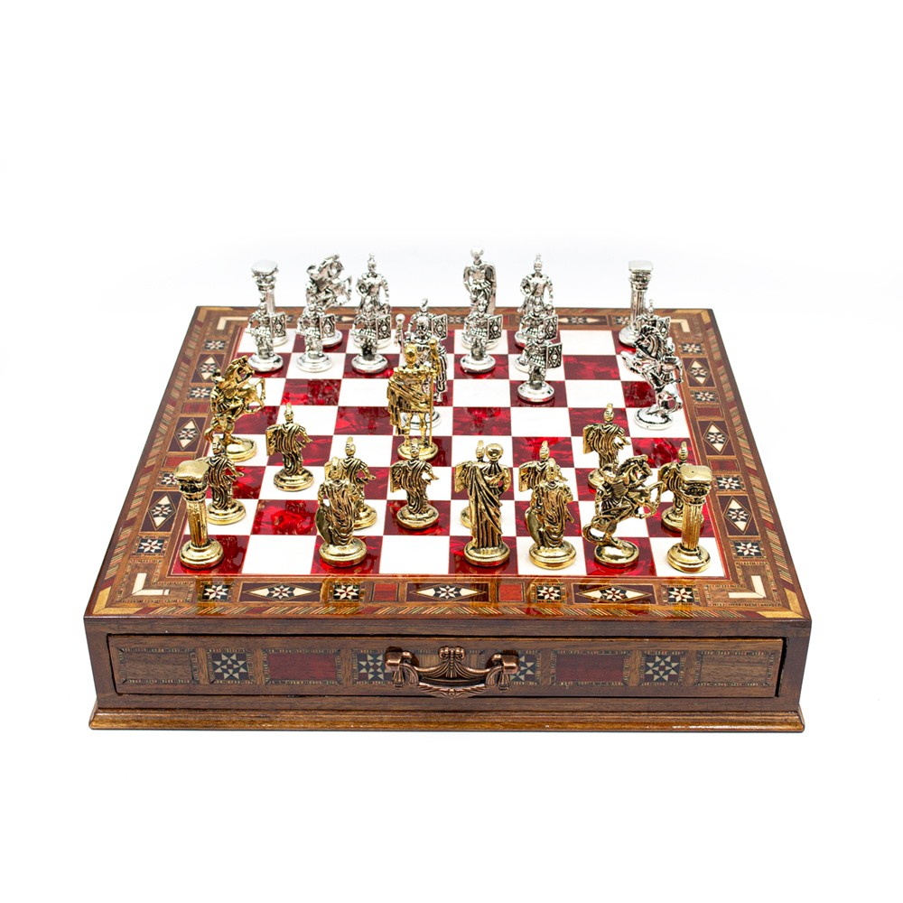  Luxury Chess Set with Storage,  Handmade Decorative Chess Set, Personalized Premium Chess Board, Unique Medieval Chess Set - Red