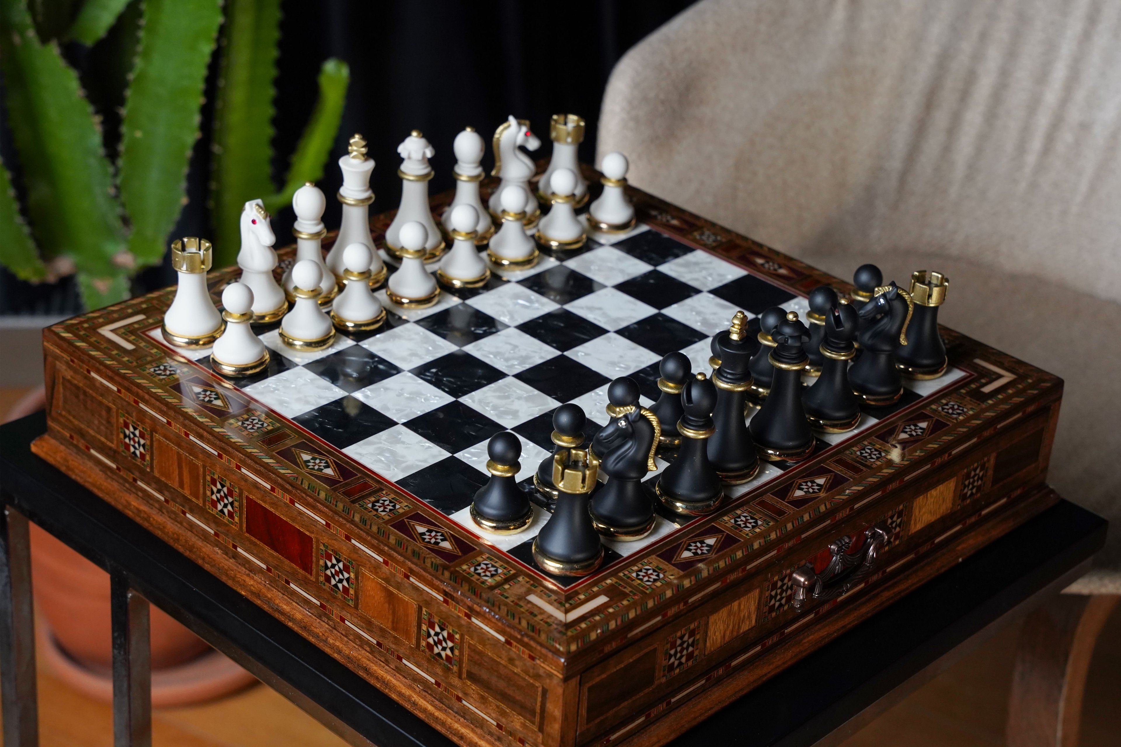  Luxury Chess Set with Storage,  Handmade Decorative Chess Set, Personalized Premium Chess Board, Unique Medieval Chess Set