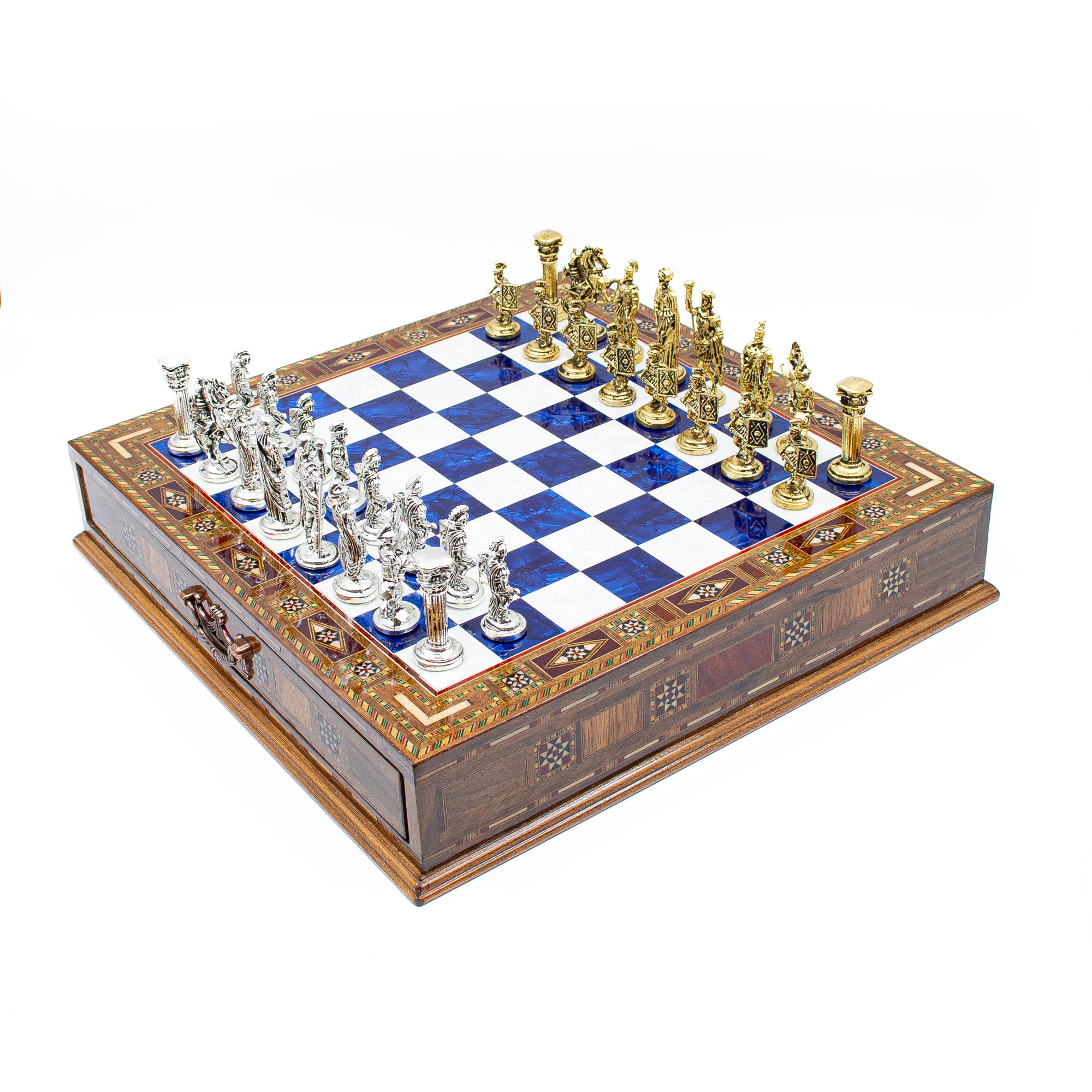  Luxury Chess Set with Storage,  Handmade Decorative Chess Set, Personalized Premium Chess Board, Unique Medieval Chess Set - Blue