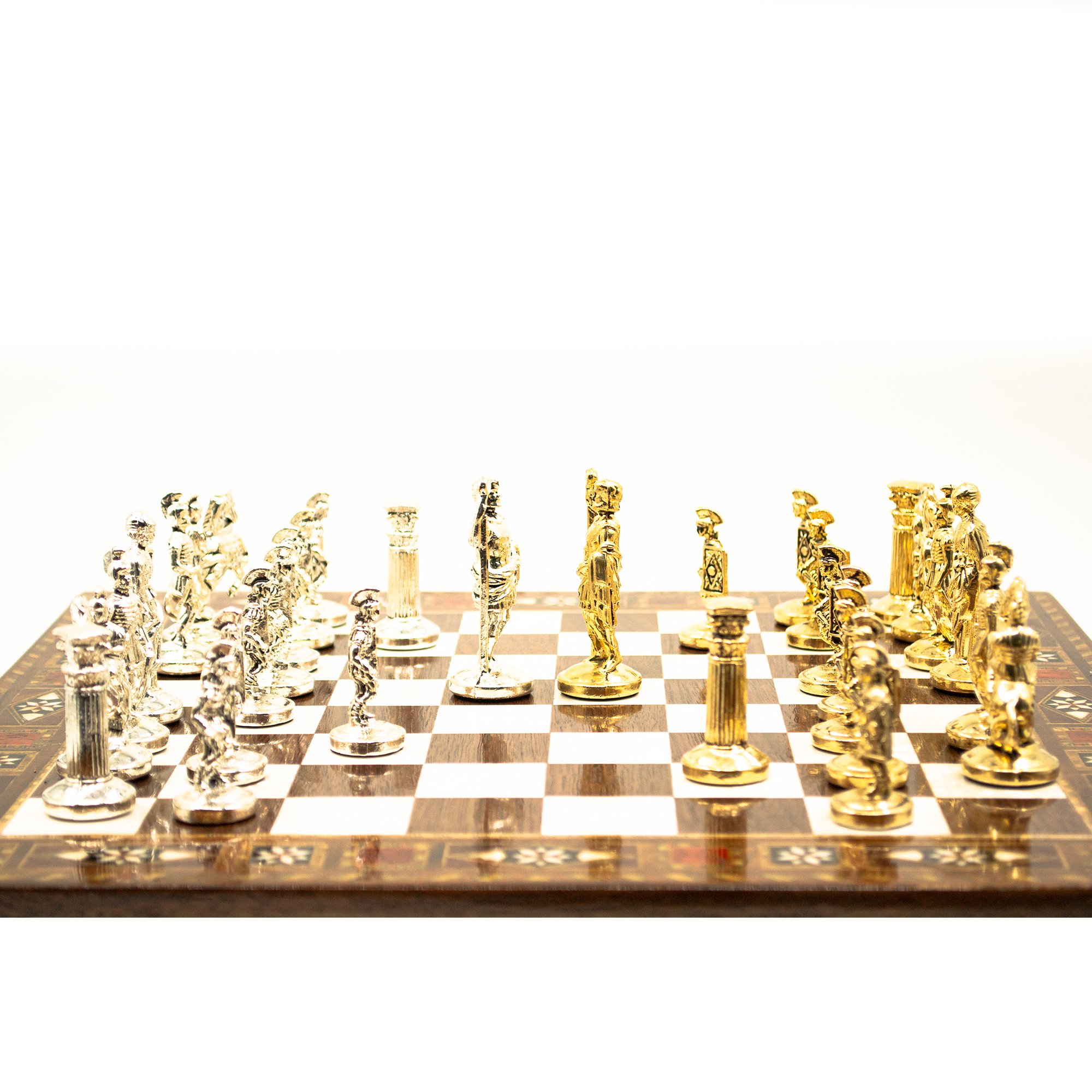 High-Quality Roman Empire Themed Chess Set, Handmade Walnut Chess Board, Unique Medieval Chess Set Gift for Birthday, Metal Chess Pieces