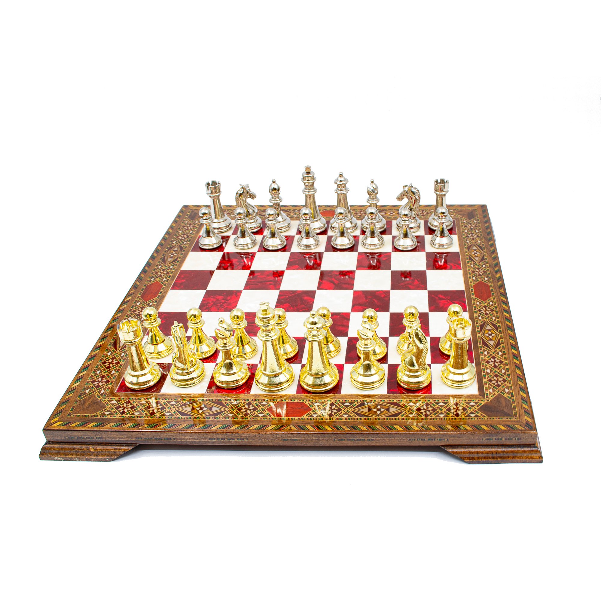 Mosaic Wooden Chess Board with Classic Chess Pieces, Engraved Unique Chess Board, Handmade Chess Set