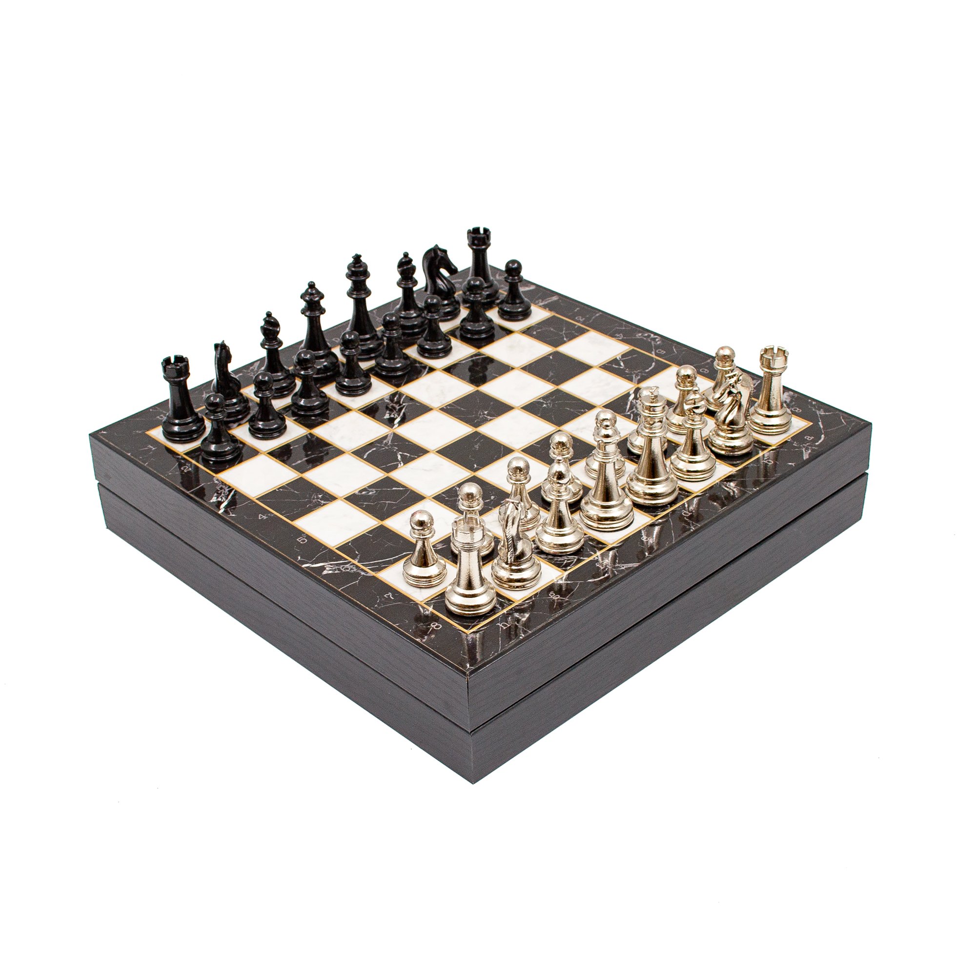 Handmade Chess Set with Storage, Marble Patterned Chess Board, High-Quality Chess Pieces