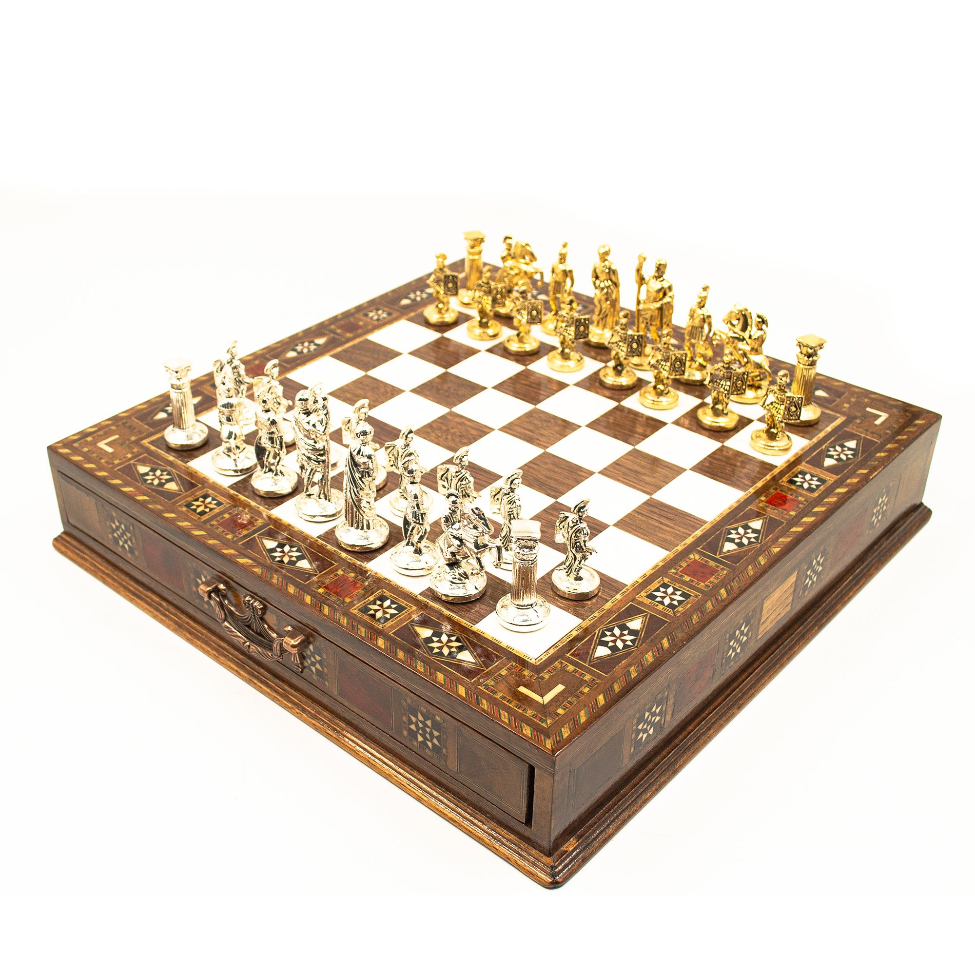 High-Quality Roman Empire Themed Chess Set, Handmade Walnut Chess Board, Unique Medieval Chess Set Gift for Birthday, Metal Chess Pieces