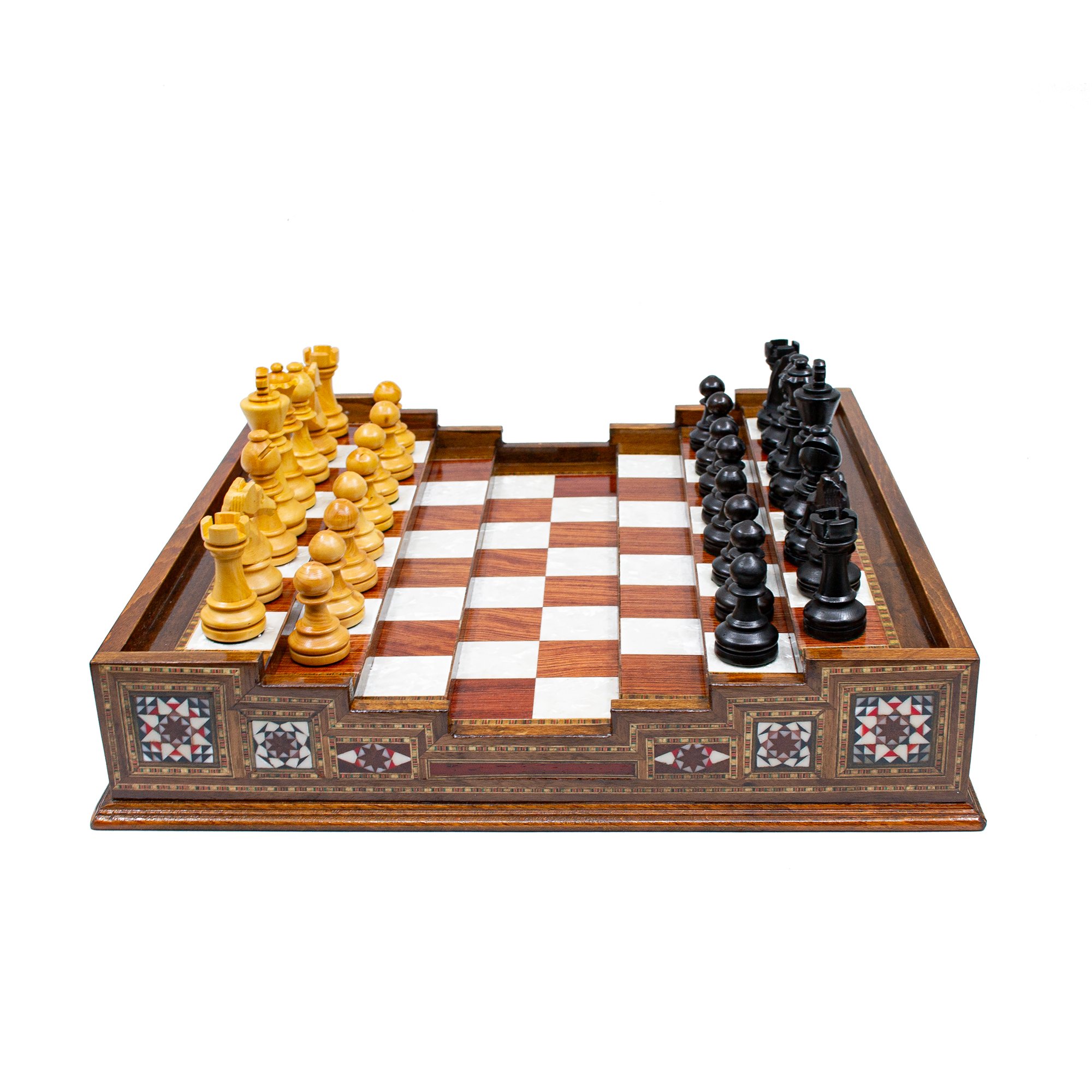  Wooden Chess Set with Hand Curved Chess Pieces Staunton Style, Handmade Chess Set with Drawer, Engraved Chess Board with Storage