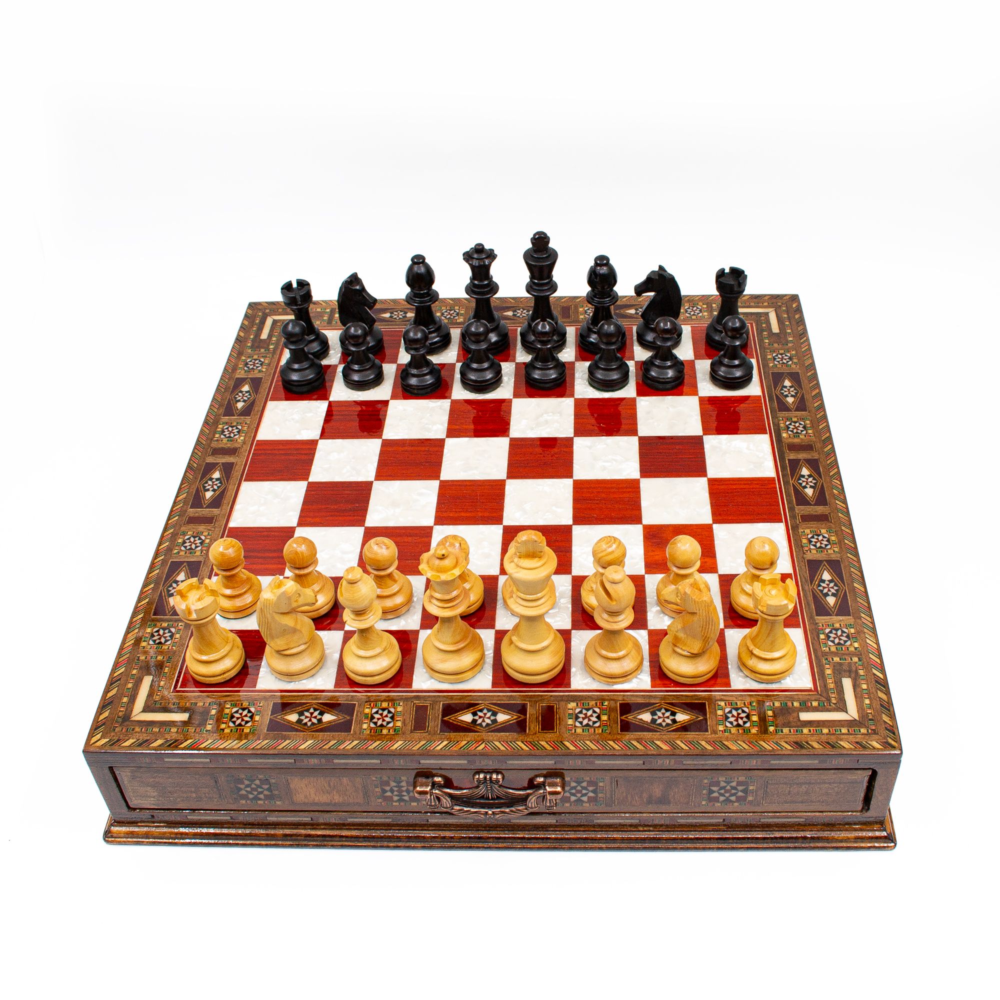 Wooden Chess Set with Hand Curved Chess Pieces, Handmade Staunton Style Chess, Chess Board with Storage