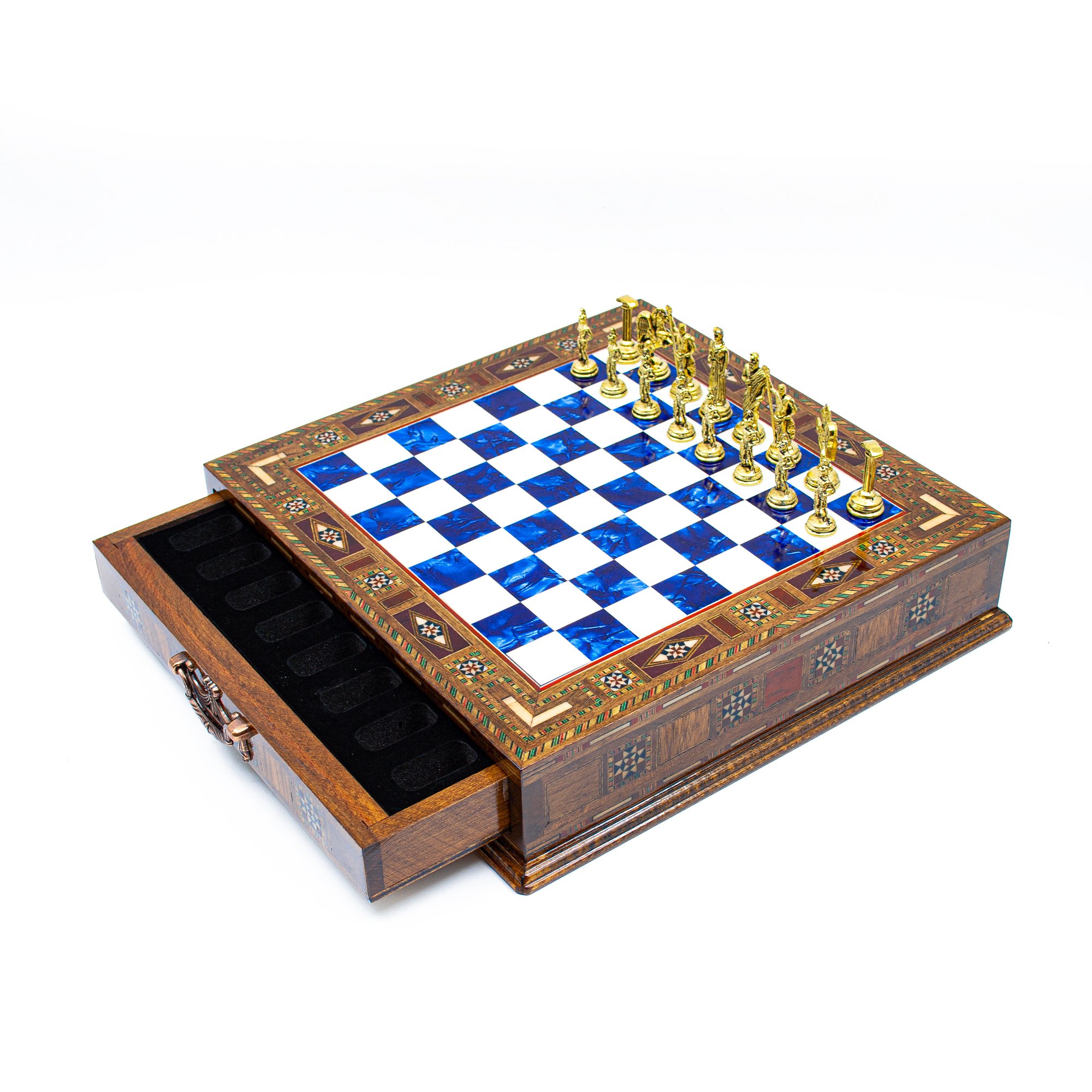 Premium Roman Empire Themed Handmade Chess Set, Antique Rome Style Customizable Wooden Chess Board with Storage, Medieval Chess Set with Drawer