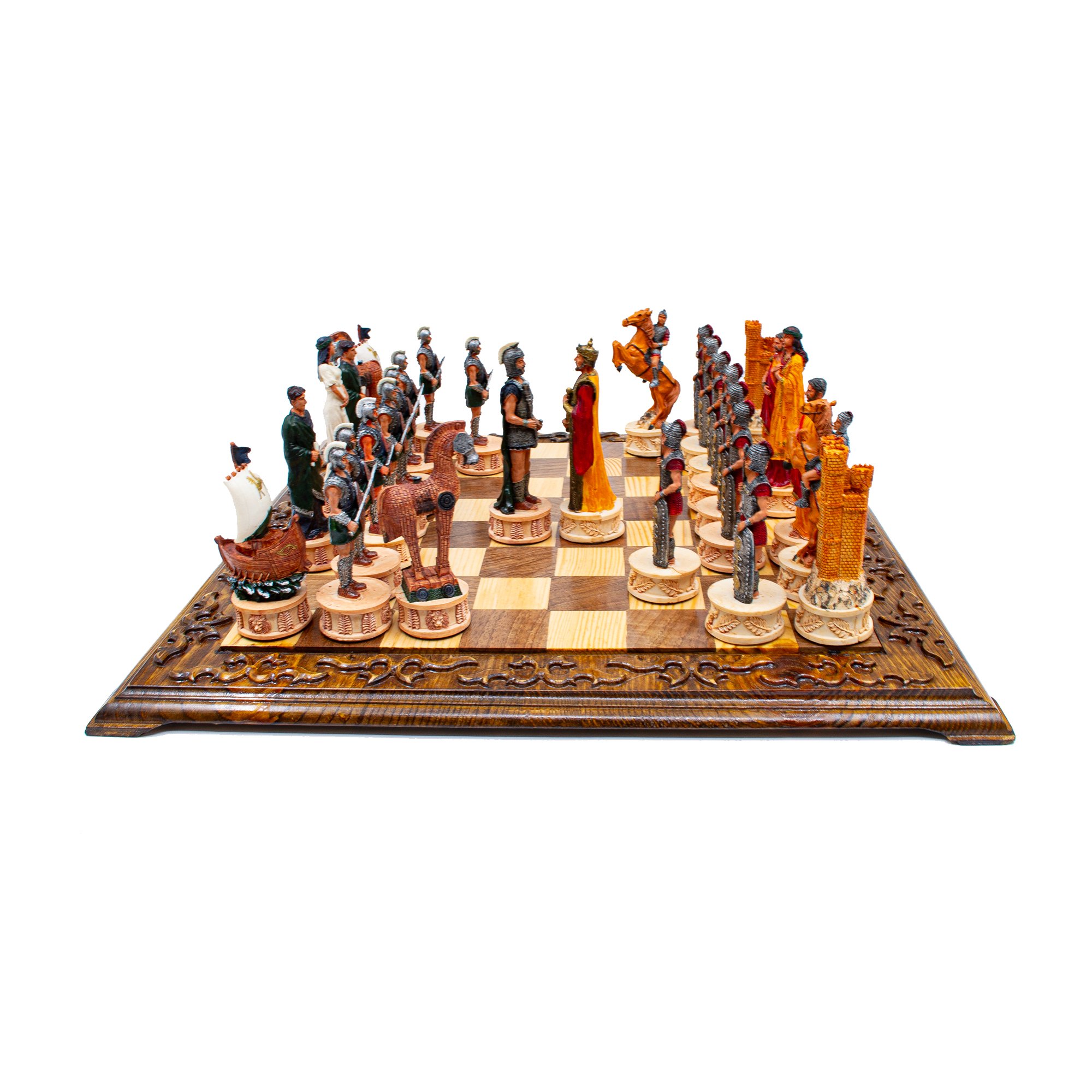 Unique Trojan and Romans Chess Set, Handmade Mythological Trojan and Romans Chess Pieces, Engraved Chess Board, Customizable Chess Set