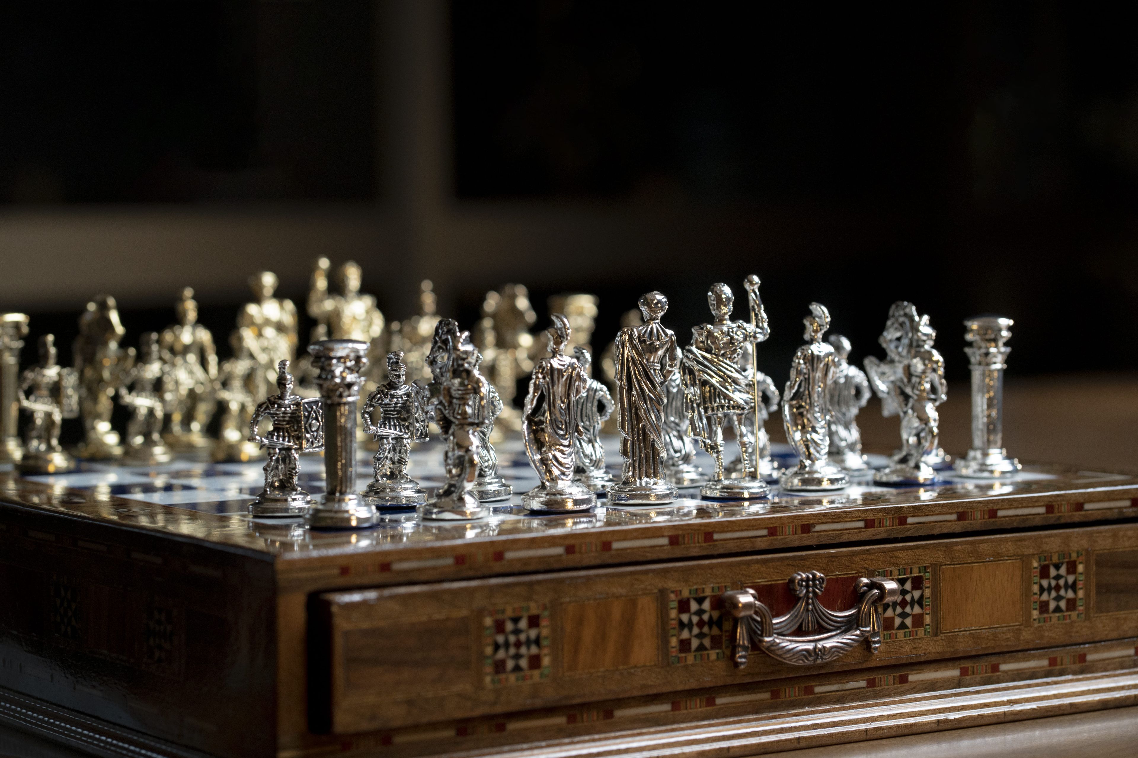  Luxury Chess Set with Storage,  Handmade Decorative Chess Set, Personalized Premium Chess Board, Unique Medieval Chess Set - Blue