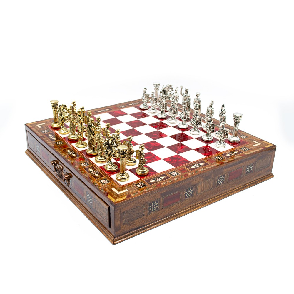  Luxury Chess Set with Storage,  Handmade Decorative Chess Set, Personalized Premium Chess Board, Unique Medieval Chess Set - Red