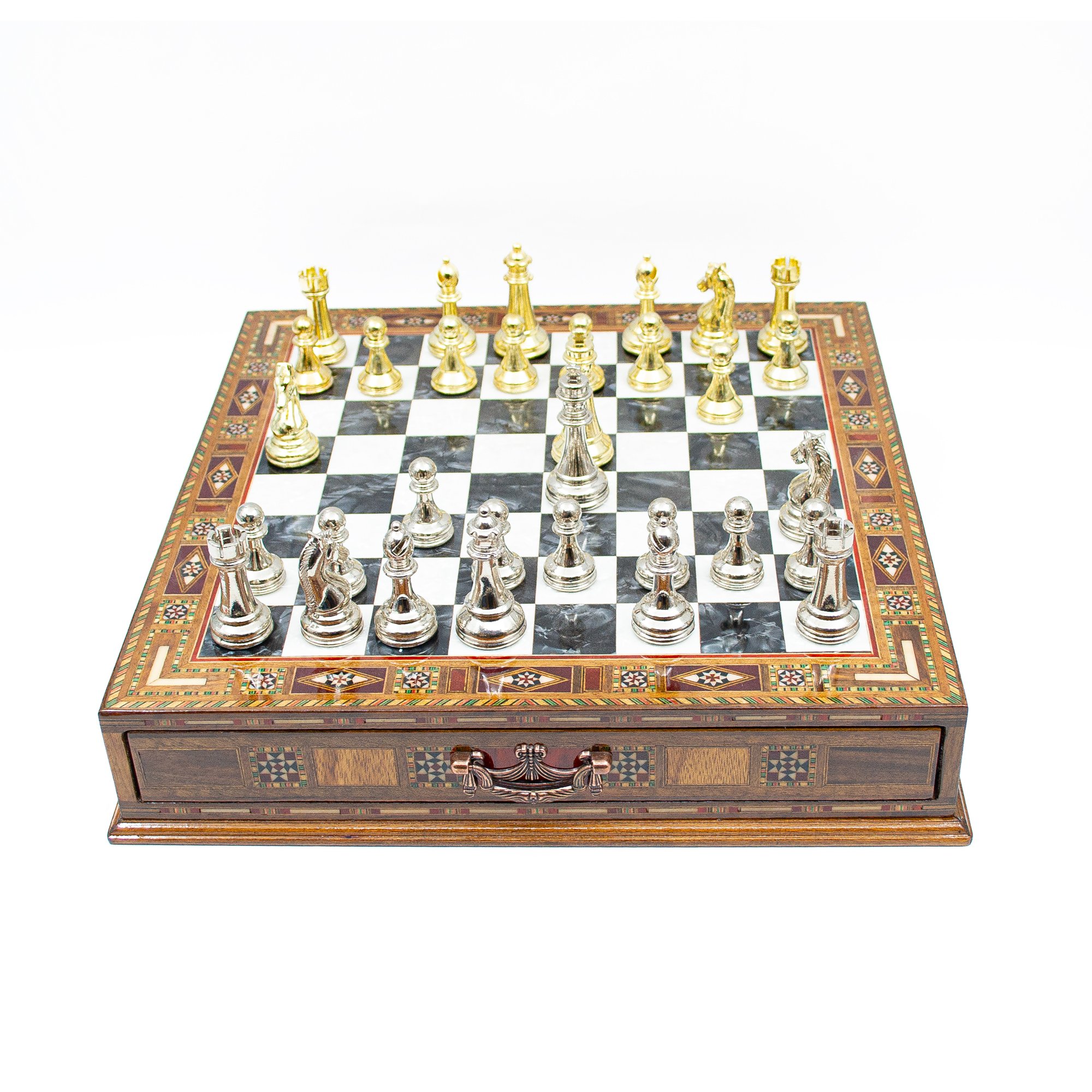 Handmade Chess Set with Drawer and Classic Chess Pieces, Chess Board with Storage, Premium Chess Set