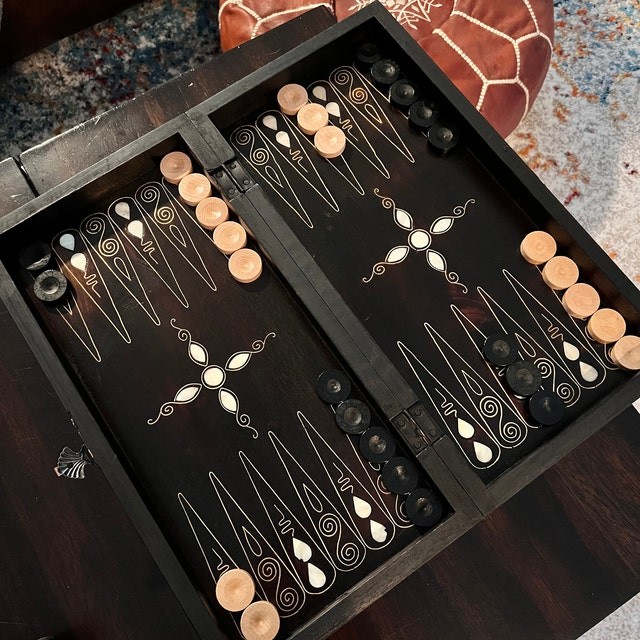 Custom Handcrafted Wooden Backgammon Set Personalized Details and Handcrafted Board