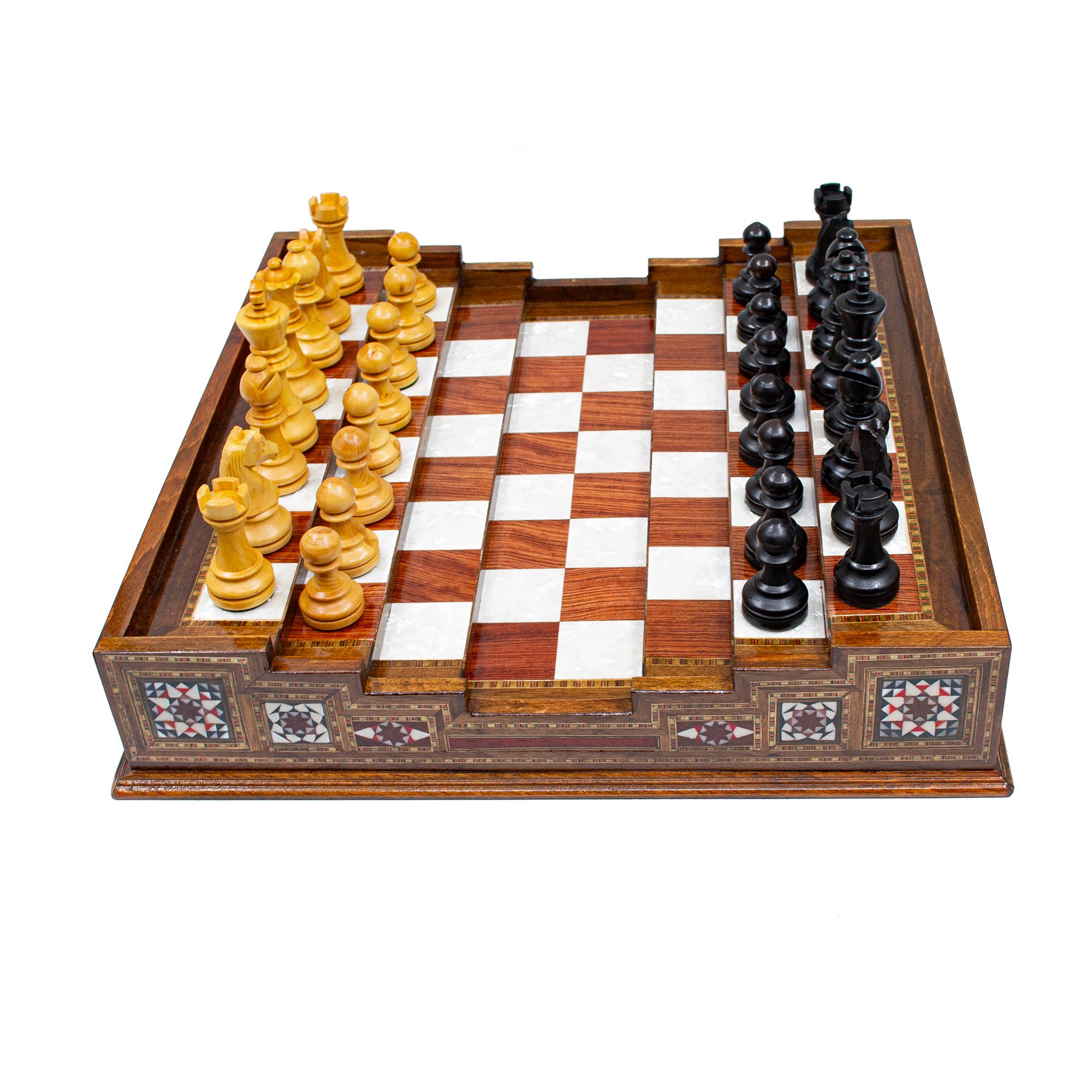  Wooden Chess Set with Hand Curved Chess Pieces Staunton Style, Handmade Chess Set with Drawer, Engraved Chess Board with Storage