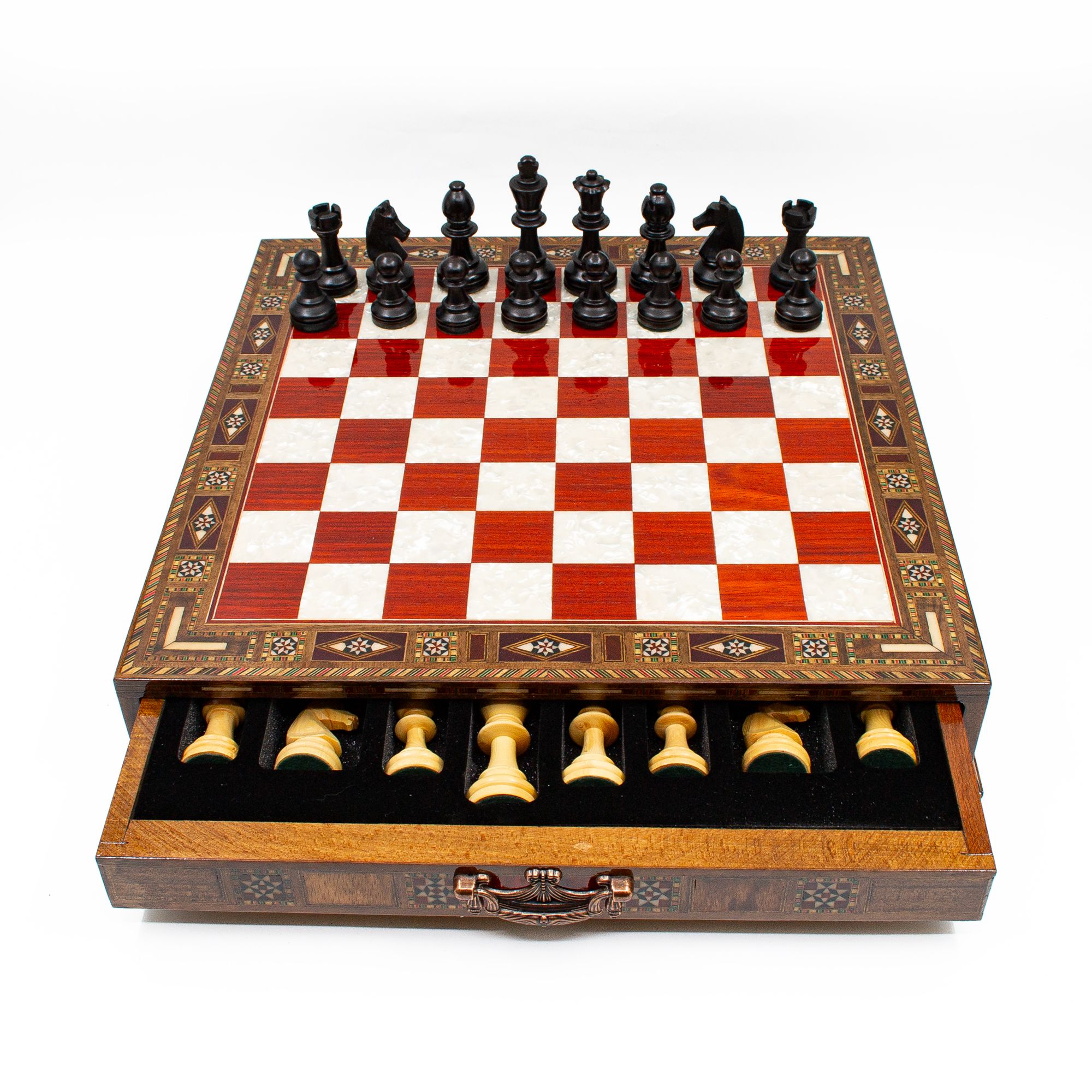 Wooden Chess Set with Hand Curved Chess Pieces, Handmade Staunton Style Chess, Chess Board with Storage