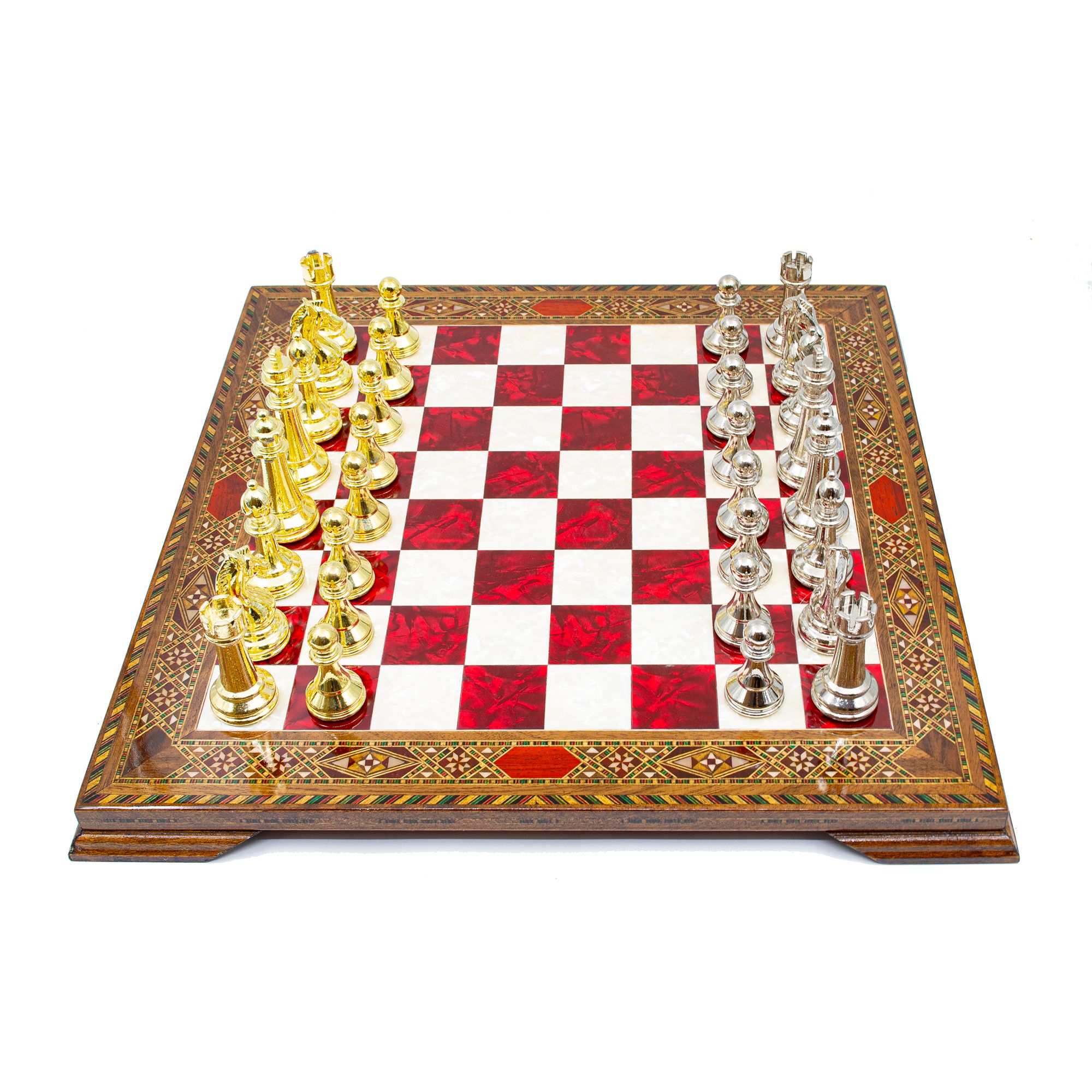 Mosaic Wooden Chess Board with Classic Chess Pieces, Engraved Unique Chess Board, Handmade Chess Set