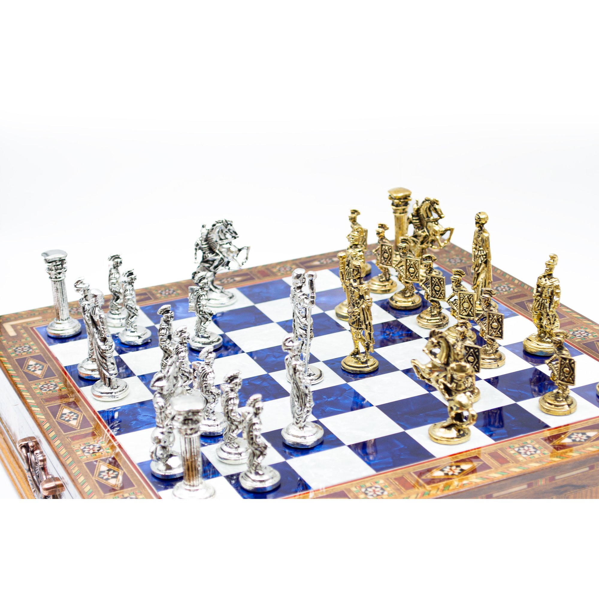  Luxury Chess Set with Storage,  Handmade Decorative Chess Set, Personalized Premium Chess Board, Unique Medieval Chess Set - Blue